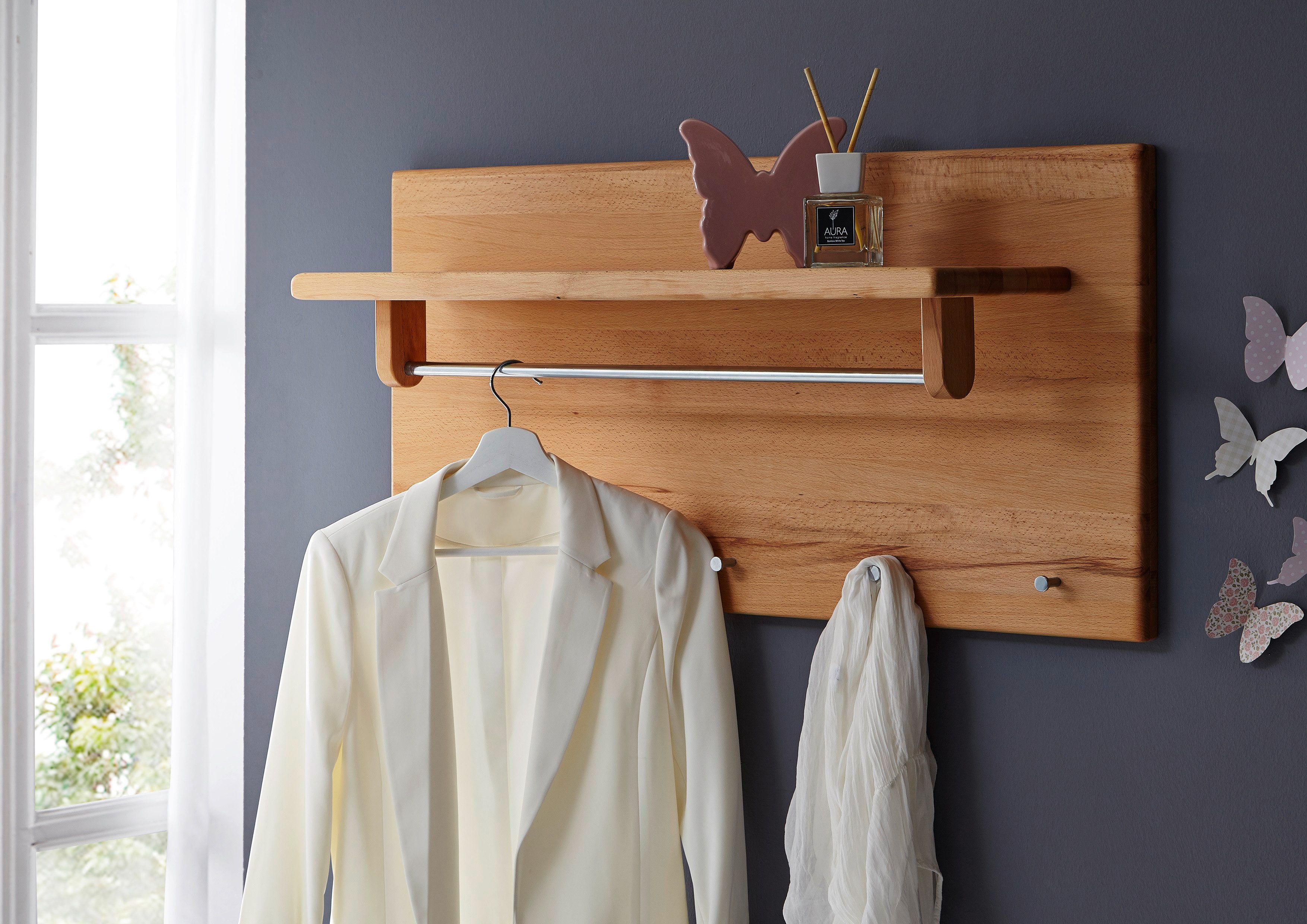 Woodroom Garderobenpaneel Riverdale, Kernbuche massiv geölt günstig online kaufen