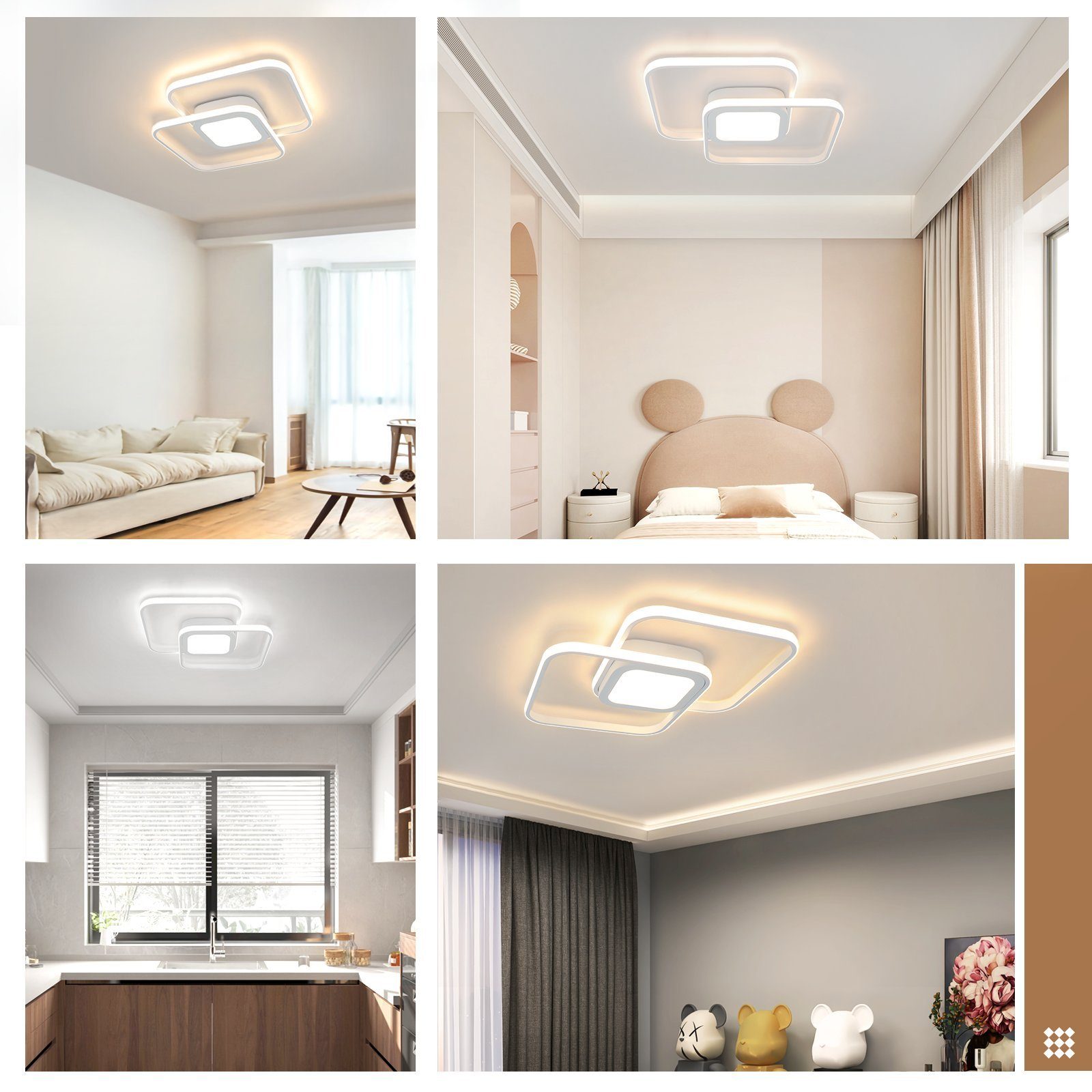 Schlafzimmerlampe - für Kinderzimmer Metall integriert, Fernbedienung, LED Weiß Esszimmer, 48W Modern Deckenleuchte Dimmbar LED ZMH fest Wohnzimmer Küche mit 3000-6500k,
