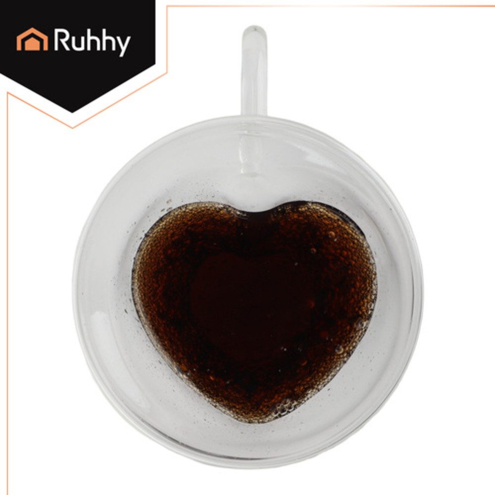 Ruhhy Thermoglas Kaffeeglas Thermoglas 240 ml, 4-tlg., Glas, romantisches Design mit Herzform