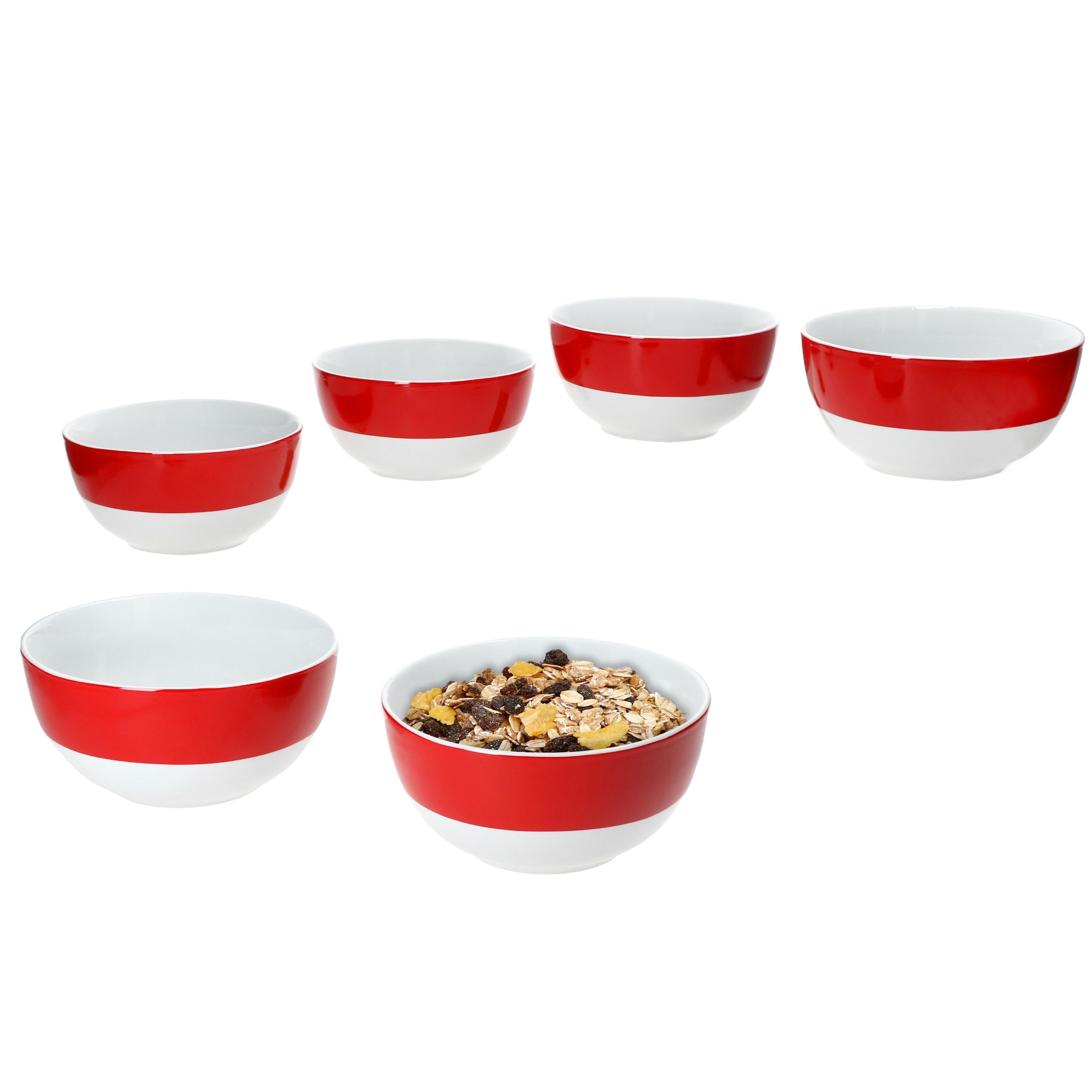 MamboCat Müslischale 6x Variant Rot Schale Ø14,3cm 450ml Porzellan 6 Personen Müsli Salat, Porzellan