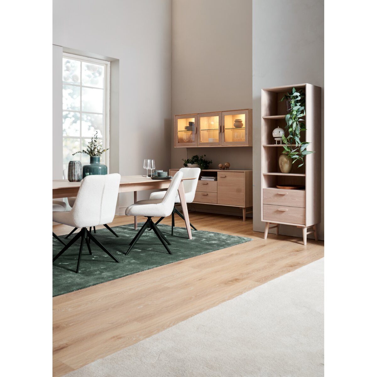 Feeling4Home Bücherregal Otaro 187 cm Eiche Whitewash - 3 Einlegeböden, Soft-Close-Schubladen, Schubladen mit Soft-Close, verstellbare Einlegeböden