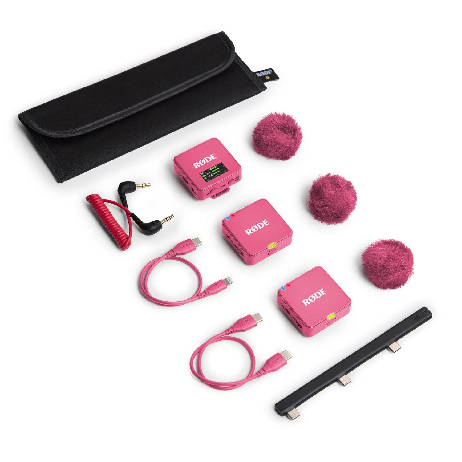 RØDE Rode Mikrofon-Funksystem Wireless GO Gen 3 Pink Interview Set 1 BK Digitales Aufnahmegerät (Vorteils-Set mit Handadapter und Windschutz)