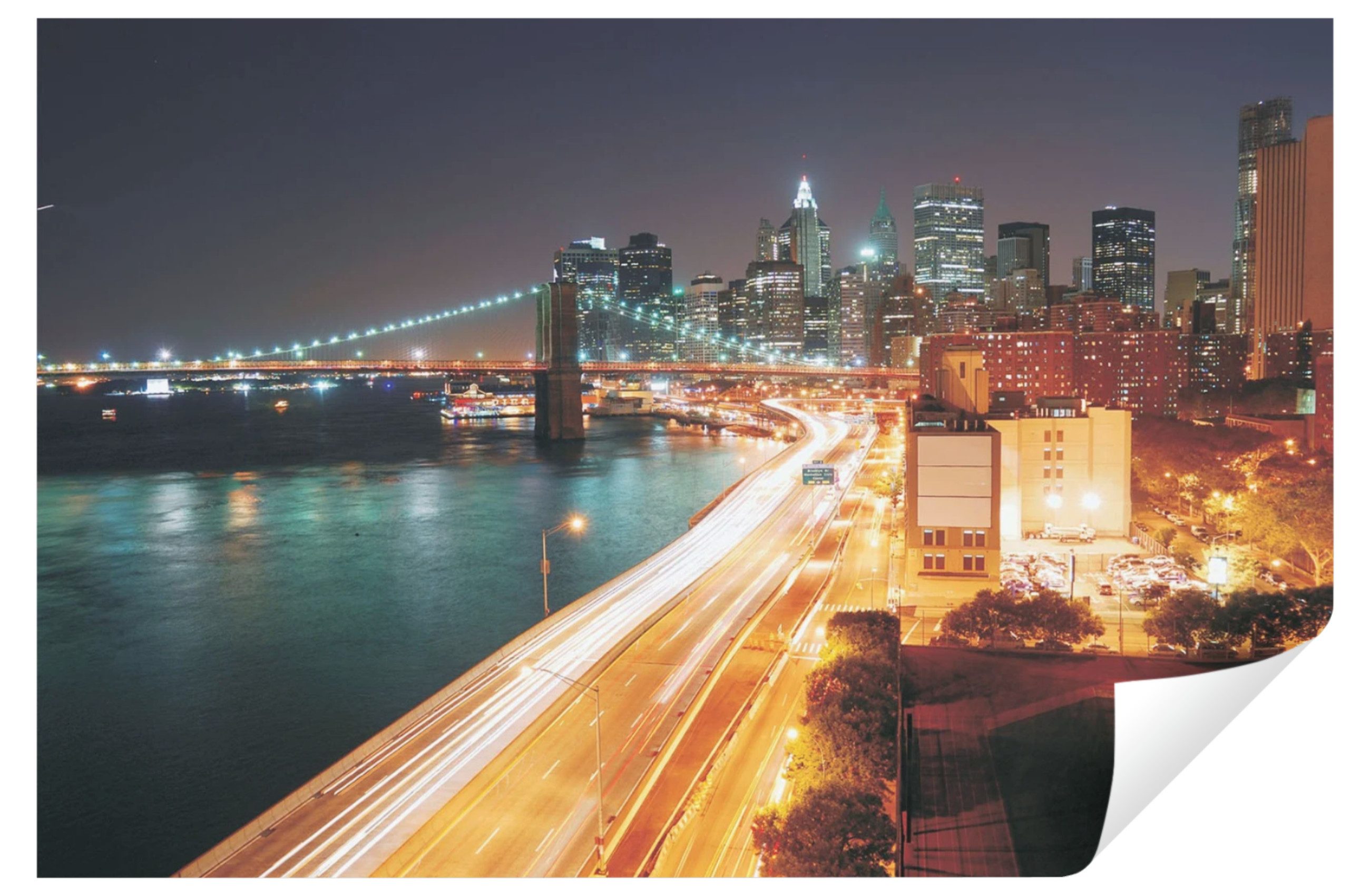 Fototapete Stadt bei Nacht Brücke Vlies Tapete für Wohnzimmer oder Schlafzimmer