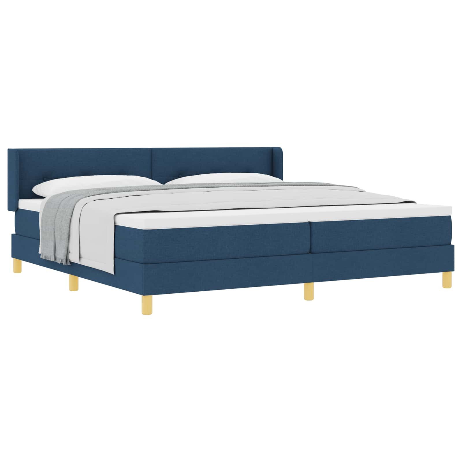 Bett Boxspringbett mit Kopfteil Blau 200 x 200 cm Stoff