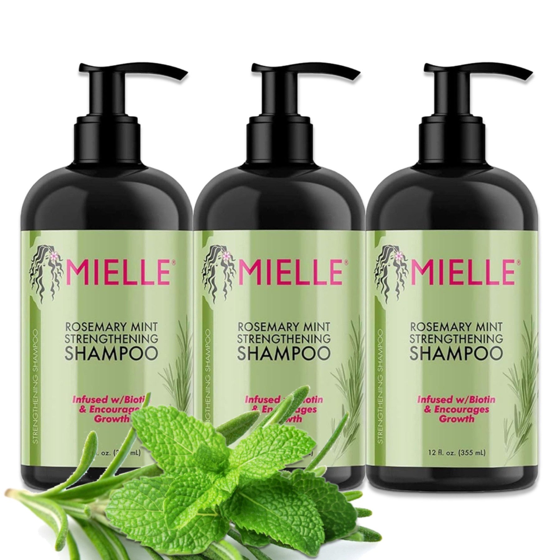 Mielle Organics Haarshampoo Shampoo Rosmarin Mint Kopfhaut Pflege für Haarwachstum Mielle, 3-tlg.