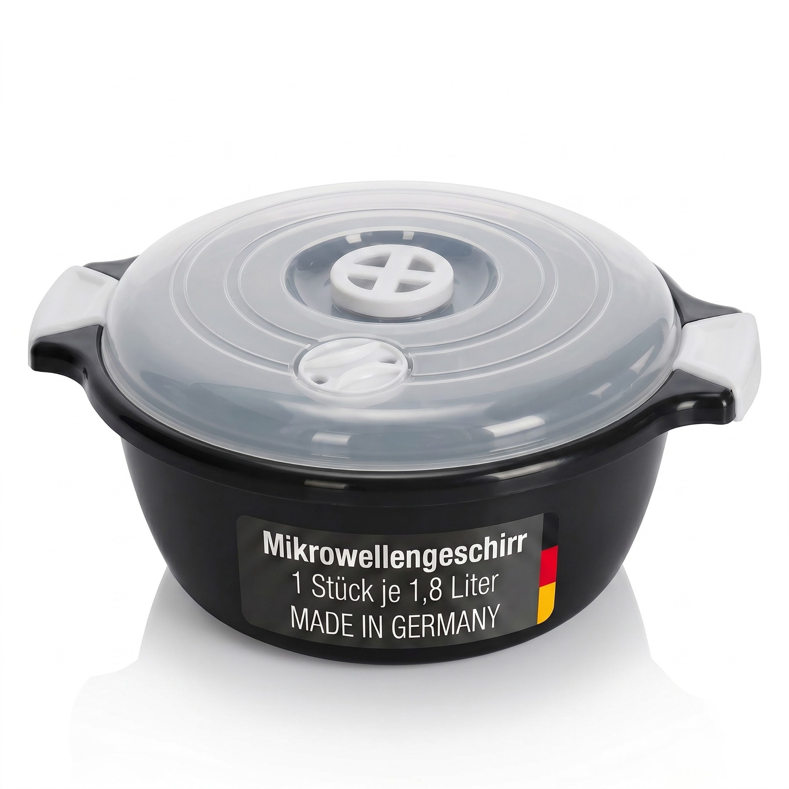 Lantelme Mikrowellenbehälter Mikrowellenschüssel 1,8 Liter schwarz stapelbar, Kunststoff, (1-tlg., Für Mikrowelle, Gefrier- und Kühlschrank, Picknick), Schüssel Dampfventil, Spülmaschinengeeignet, Deutsche Herstellung