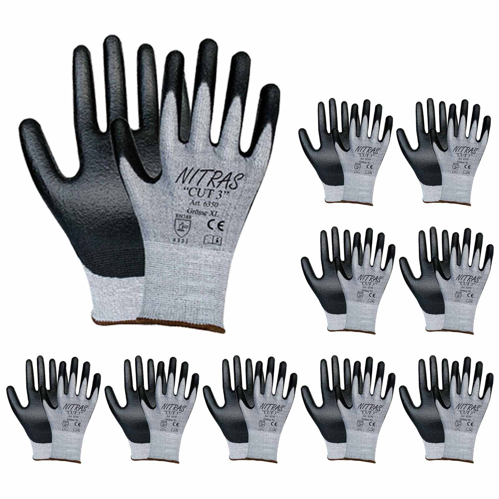 Nitras Schnittschutzhandschuhe 6350 CUT 3 Schnittschutzhandschuhe Arbeitshandschuhe - 10 Paar (Set)