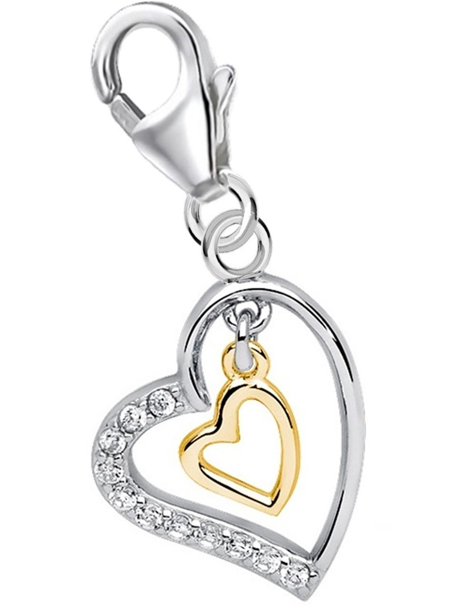 Charm Herz Herz Zirkonia Charm Anhänger aus 925 Sterling Silber