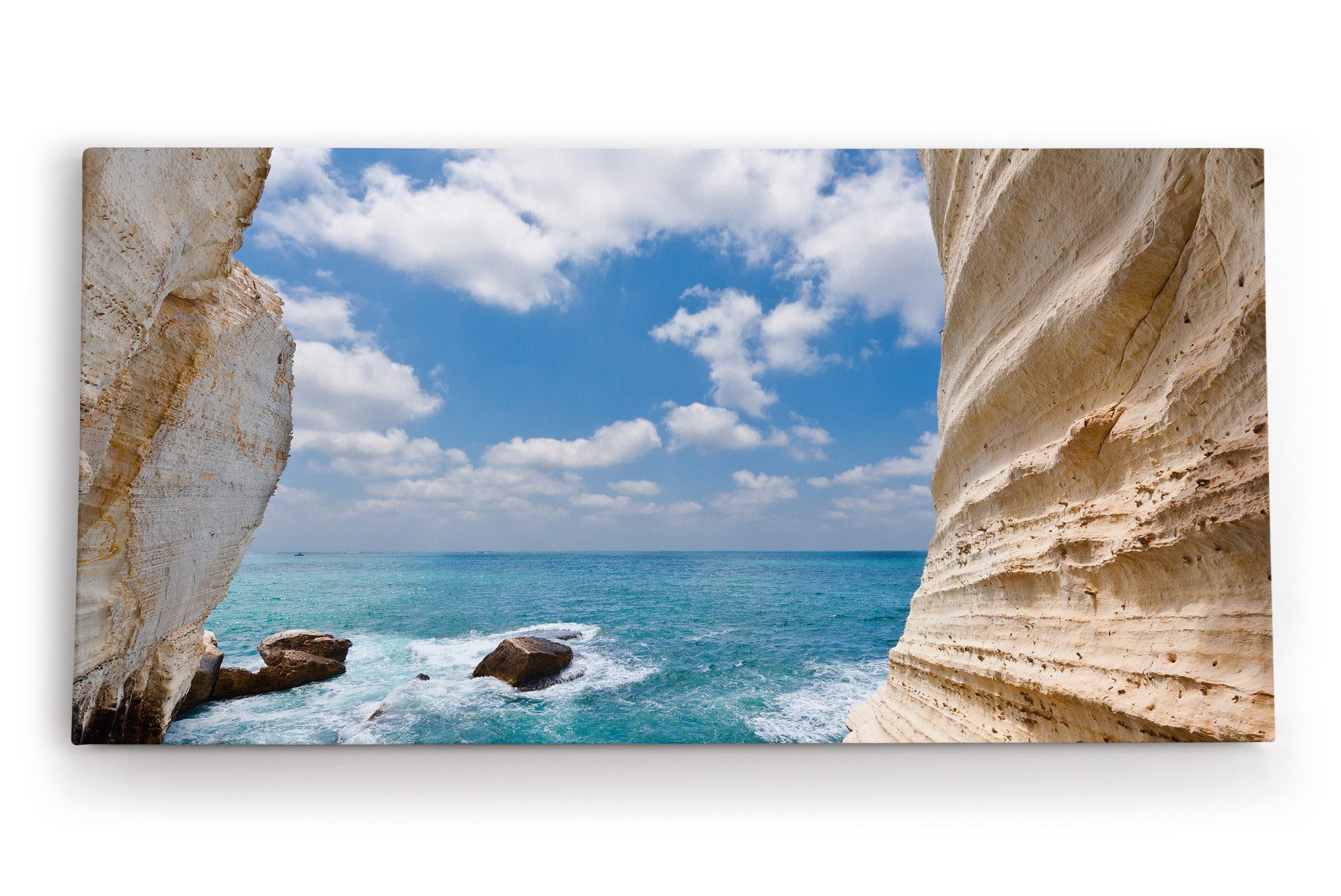 Leinwandbild Rosch Hanikra Grotten Israel Meer Sonnenschein Horizont