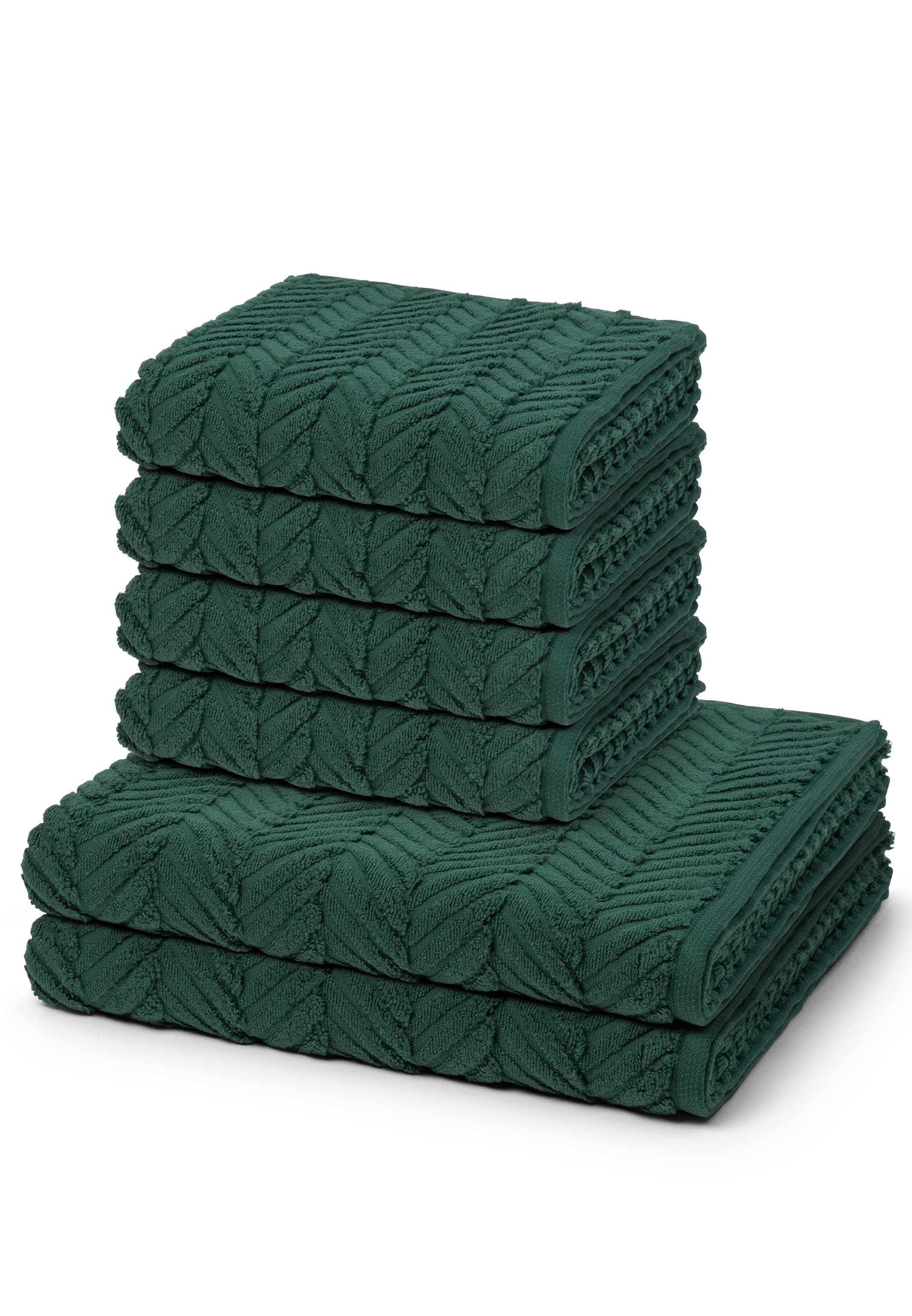 ROSS Handtuch Set Sensual Skin, Walkfrottee, (Spar-Set, 6-tlg), 4 X Handtuch 2 X Duschtuch im Set - Baumwolle - Schnelltrocknend Moosgrün