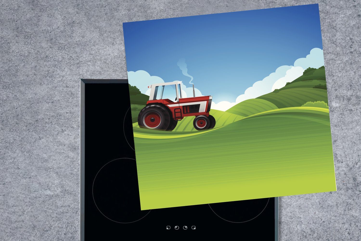MuchoWow Herdblende-/Abdeckplatte Traktor - Gras (1 - Ceranfeldabdeckung, für küche tlg), Arbeitsplatte cm, 78x78 Vinyl, Luft