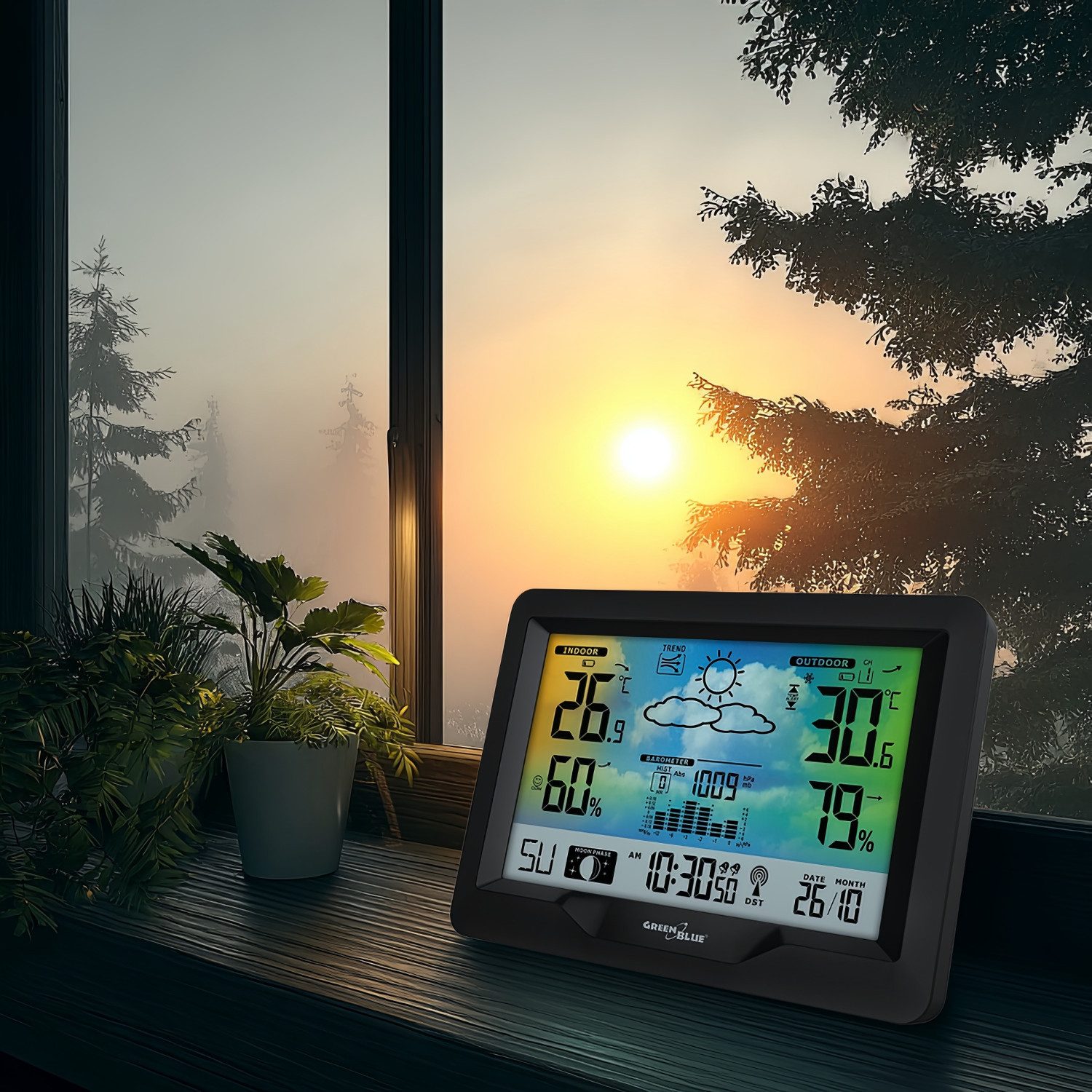 GreenBlue GB540N Wetterstation (Wetterstation Hygrometer Barometer DCF Mondphase)