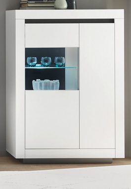 Furn.Design Highboard Rooky (Vitrine in matt weiß mit Anthrazit, 96 x 136 cm), mit viel Stauraum