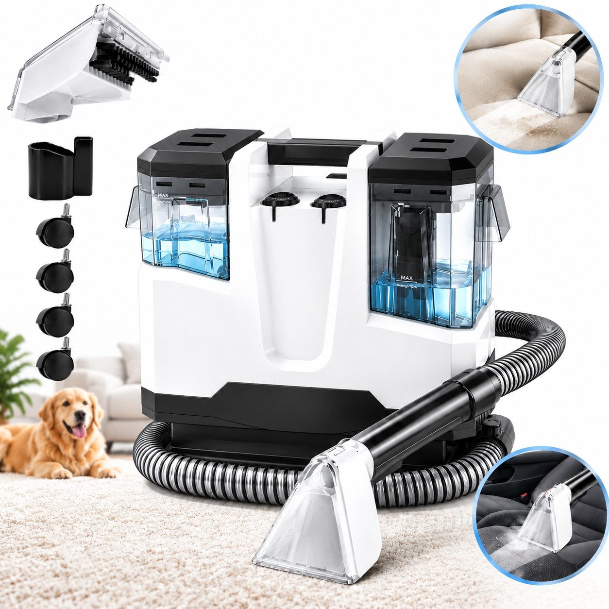 Fofile Dampfreiniger Polsterreiniger Gerät, Teppichreinigungsgerät, Dampfsauger, 600 W, mit Beutel, 4 m langes Netzkabel & 1,6 m …