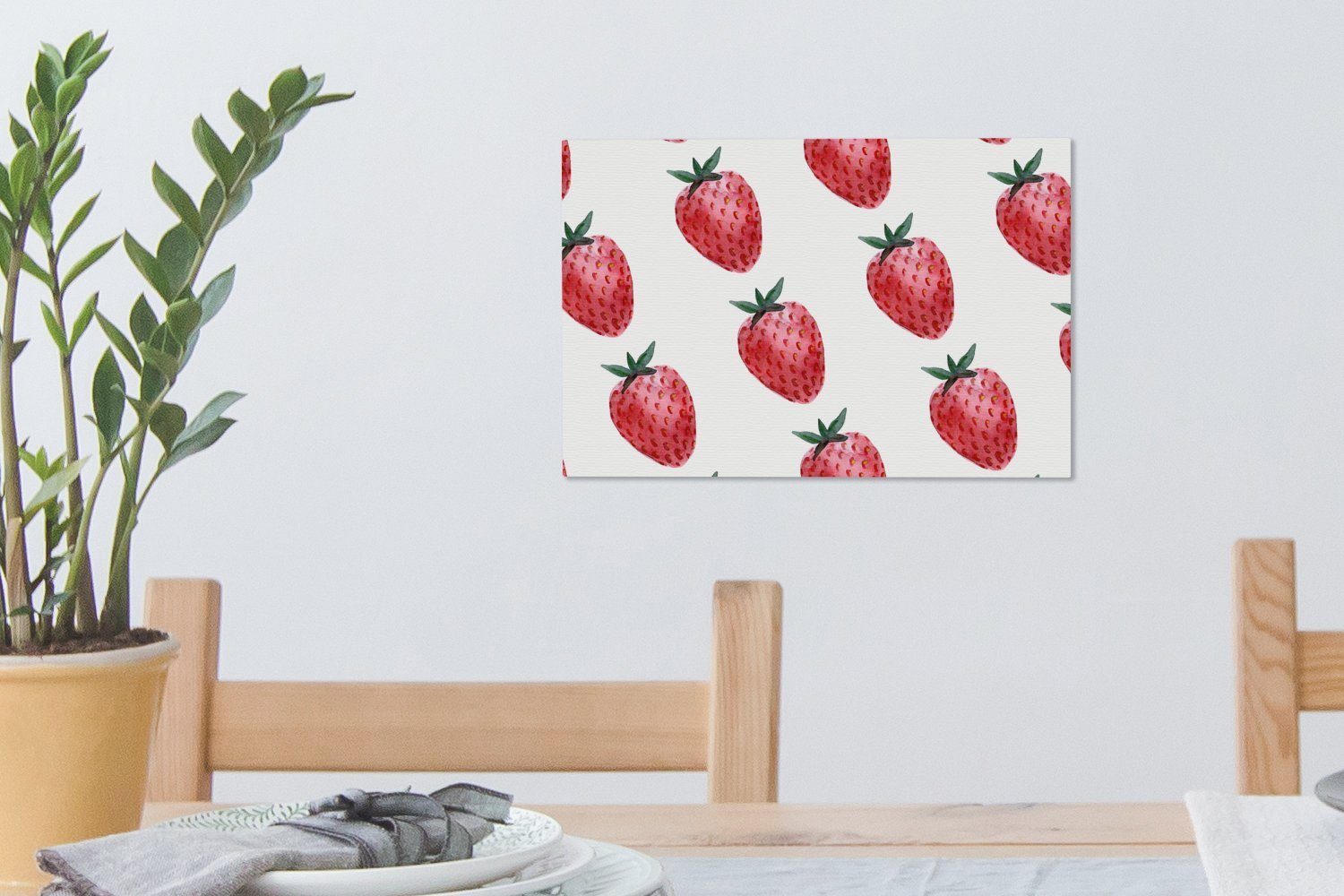 OneMillionCanvasses® Leinwandbild Erdbeere - Aquarell, 30x20 Leinwandbilder, Muster Wanddeko, - Wandbild (1 cm St), Aufhängefertig