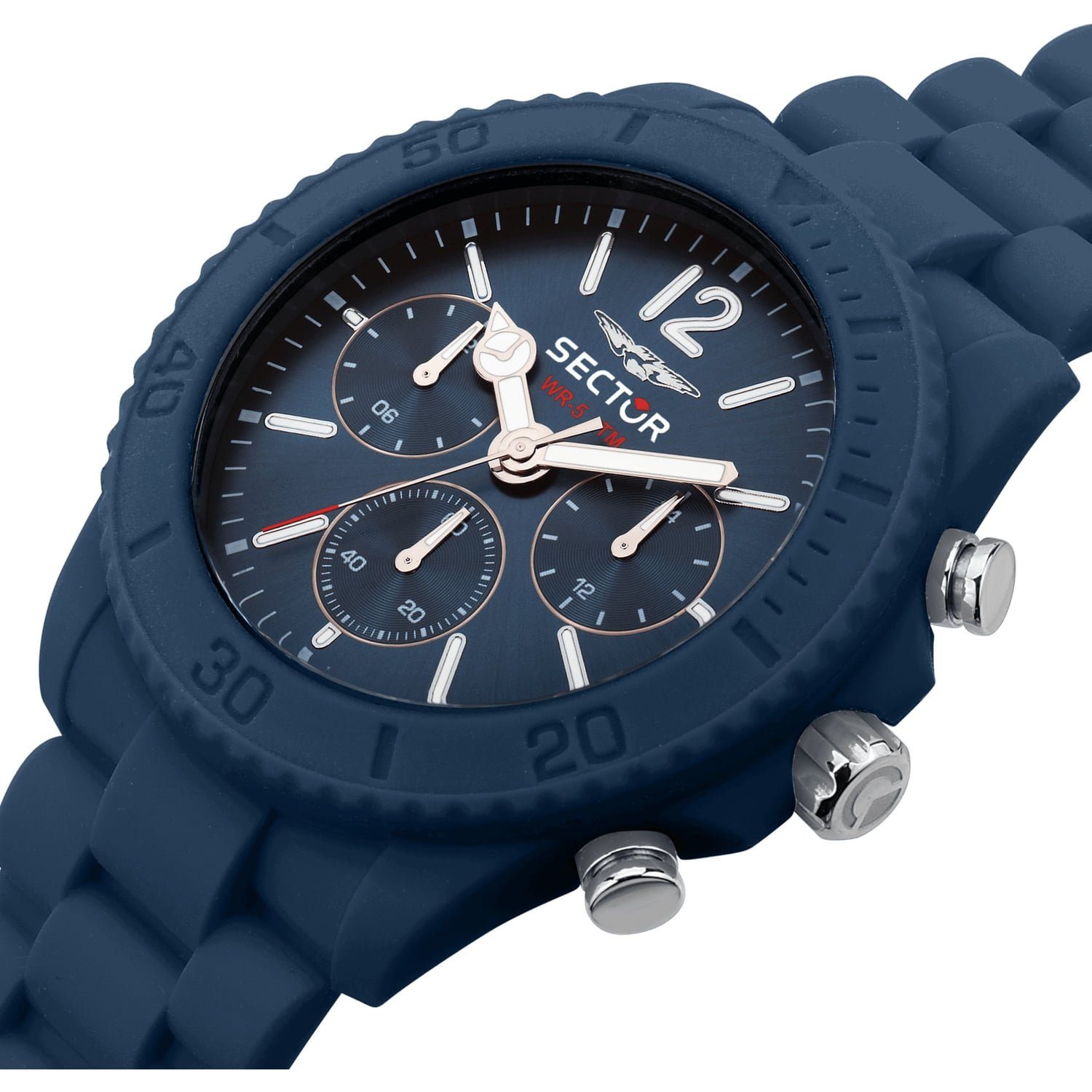 blau, Sector Armbanduhr Armbanduhr rund, 45mm), Multifunktionsuhr Herren Silikonarmband groß (ca. Sector Fashion Herren Multifunktion,