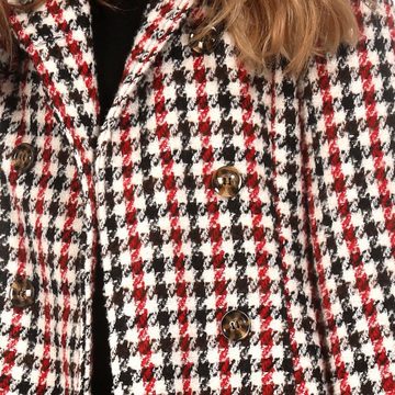 YC Fashion & Style Trenchcoat Trench Kurzmantel Tailliert in Hahnentrittmuster Modischer Casual Look 70er (1-tlg) Reverskragen