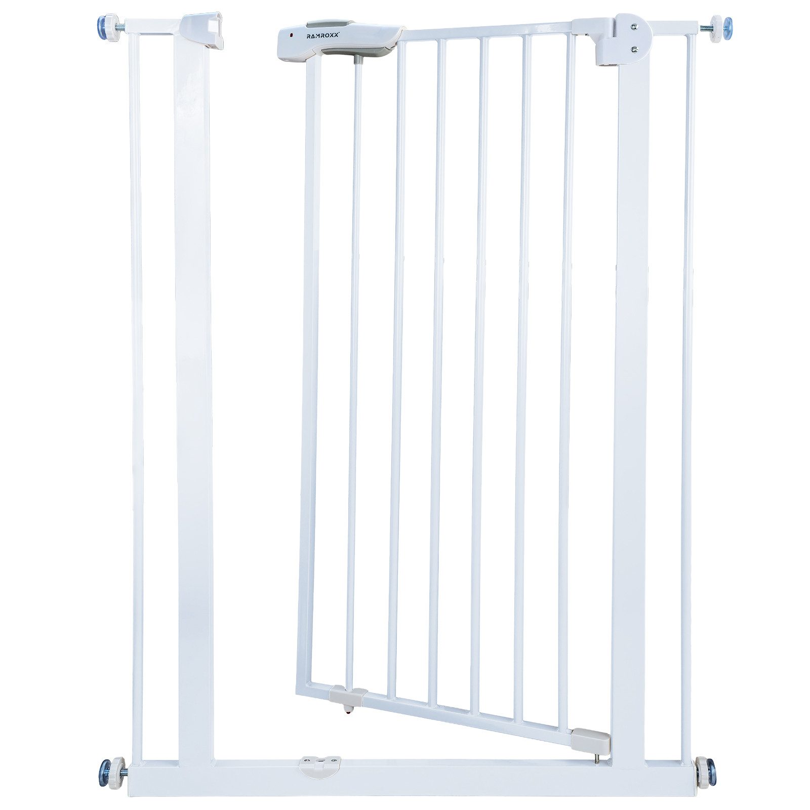 RAMROXX Treppenschutzgitter 95-105cm Türgitter Weiß RAMROXX Kindersicherung 110cm Hoch – Bild 4 von 5