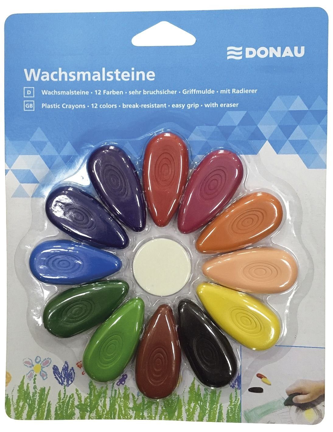 Wachsmalstift Wachsmalsteine Tropfen - 12 Farben sortiert, 1 Radierer