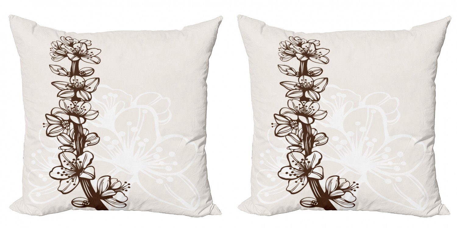 Kissenbezüge Modern Accent Doppelseitiger Digitaldruck, Abakuhaus (2 Stück), Mandelblüte Hand gezeichnete Blütenblätter | Kissenbezüge