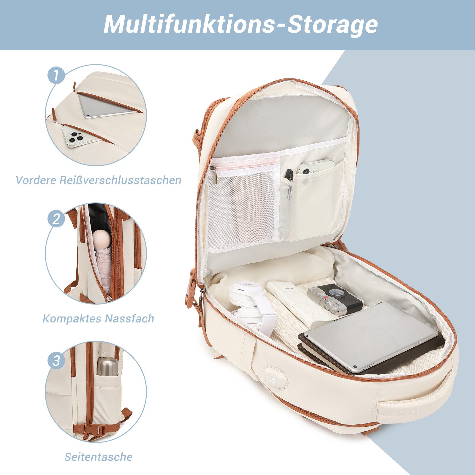 KONO Reiserucksack Handgepäck Laptop Rucksack 42x30x20,25L mit Schuhfach für Reisen&Sport