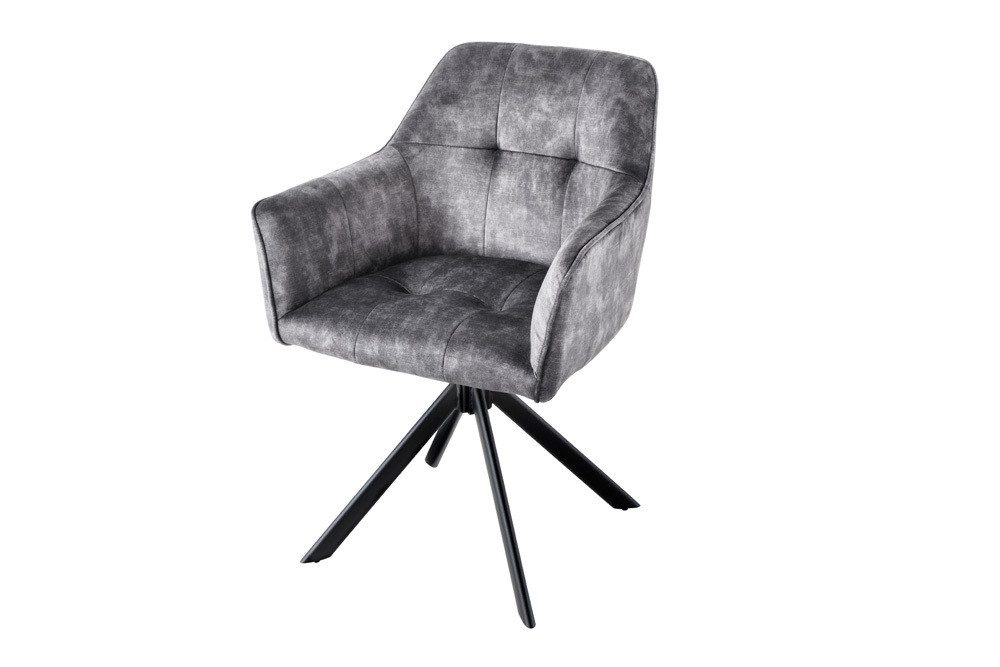riess-ambiente Esszimmerstuhl LOFT dunkelgrau/schwarz – Samt, drehbar, Metall-Füße, mit Armlehne (Einzelartikel, 1 St), mit 180° Drehfunktion und Autoreturn – ideal für Dein Esszimmer