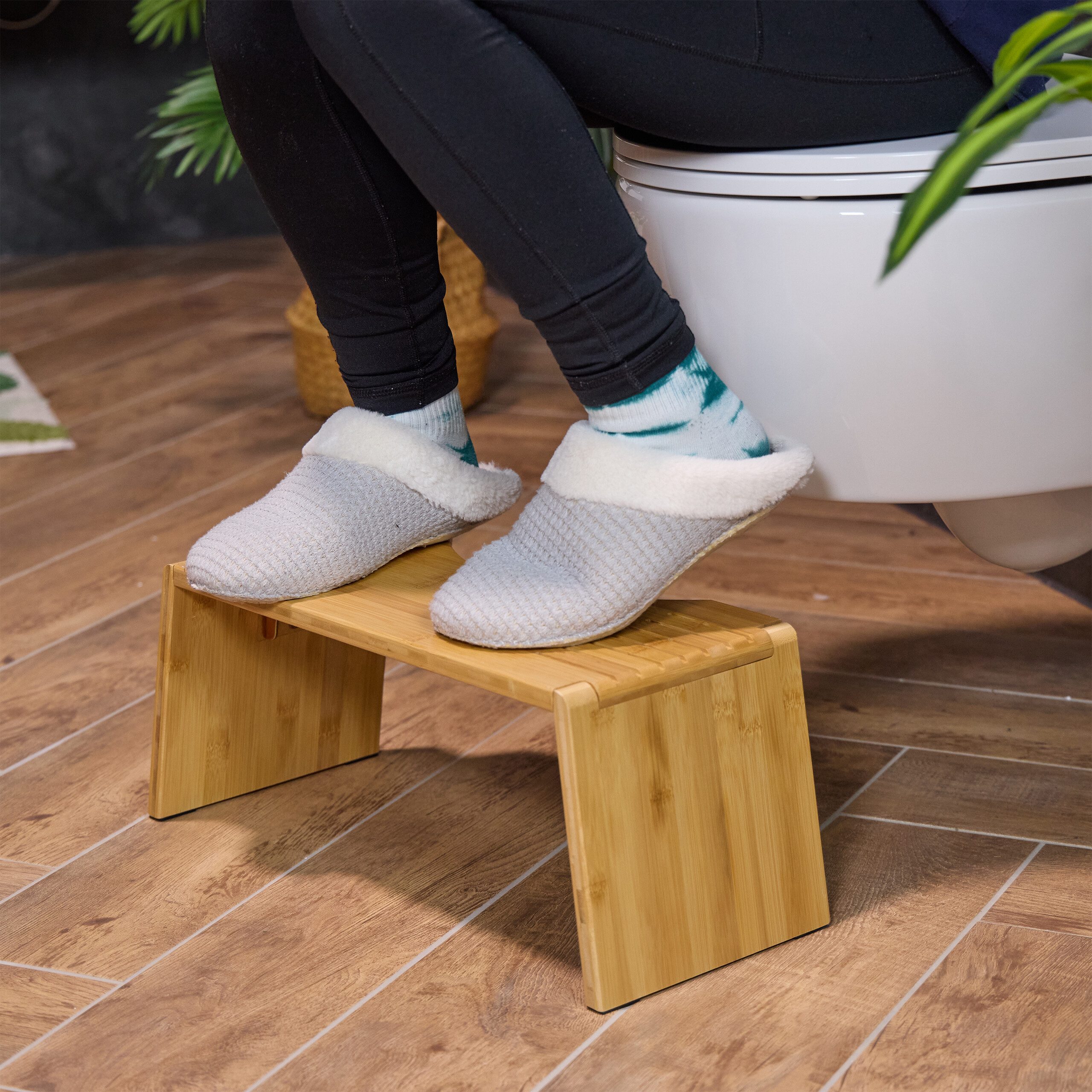 relaxdays Badhocker Klappbarer Toilettenhocker aus Bambus günstig online kaufen