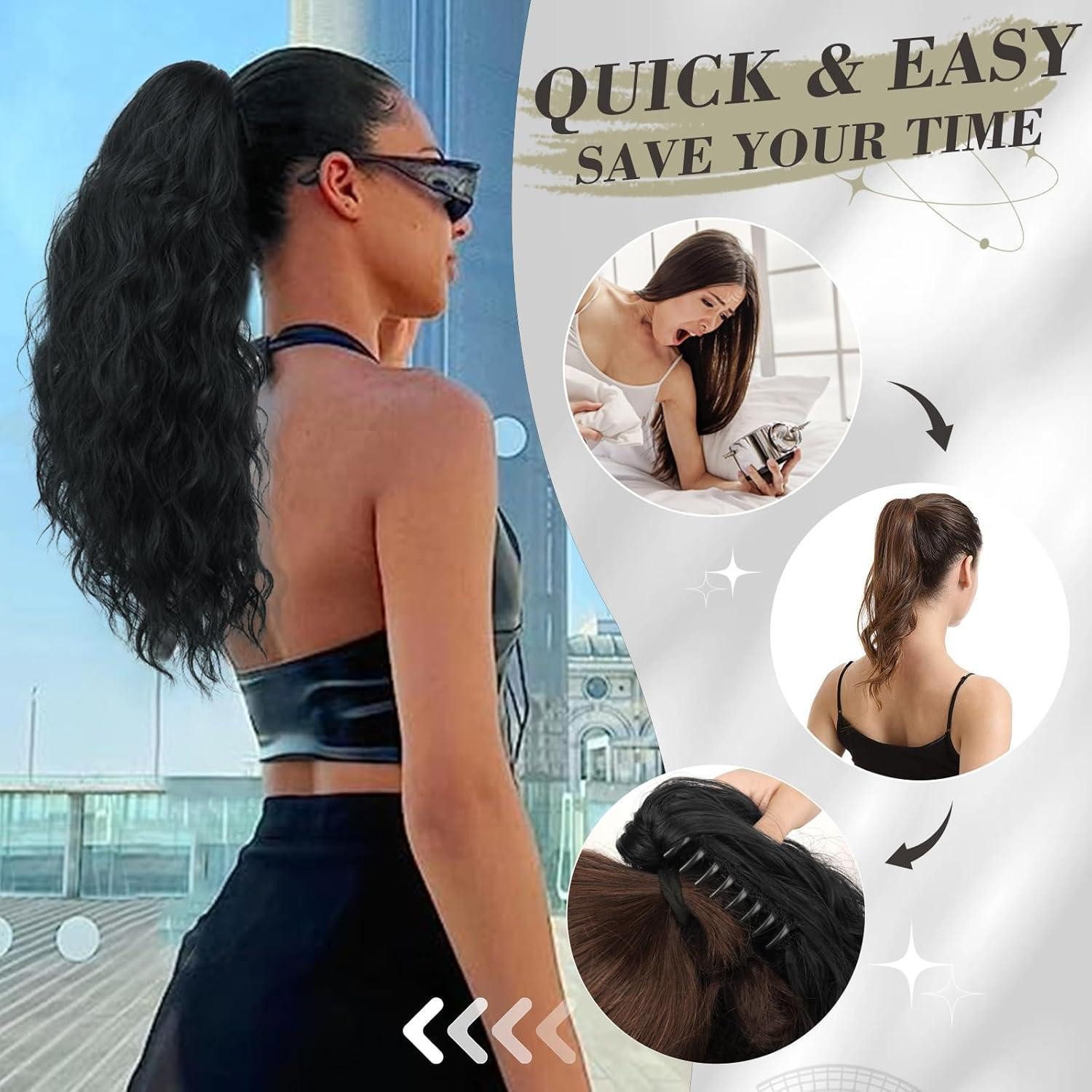 LuxusKollektion Kunsthaar-Extension Pferdeschwanz Verlängerung 45 cm Lockige Wellige Natürlich Synthetisch