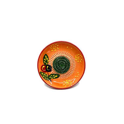 Kaladia Multireibe Reibeteller in orange mit Sonnen- & Olivenmuster, Keramik, handbemalte Küchenreibe - Made in Spain