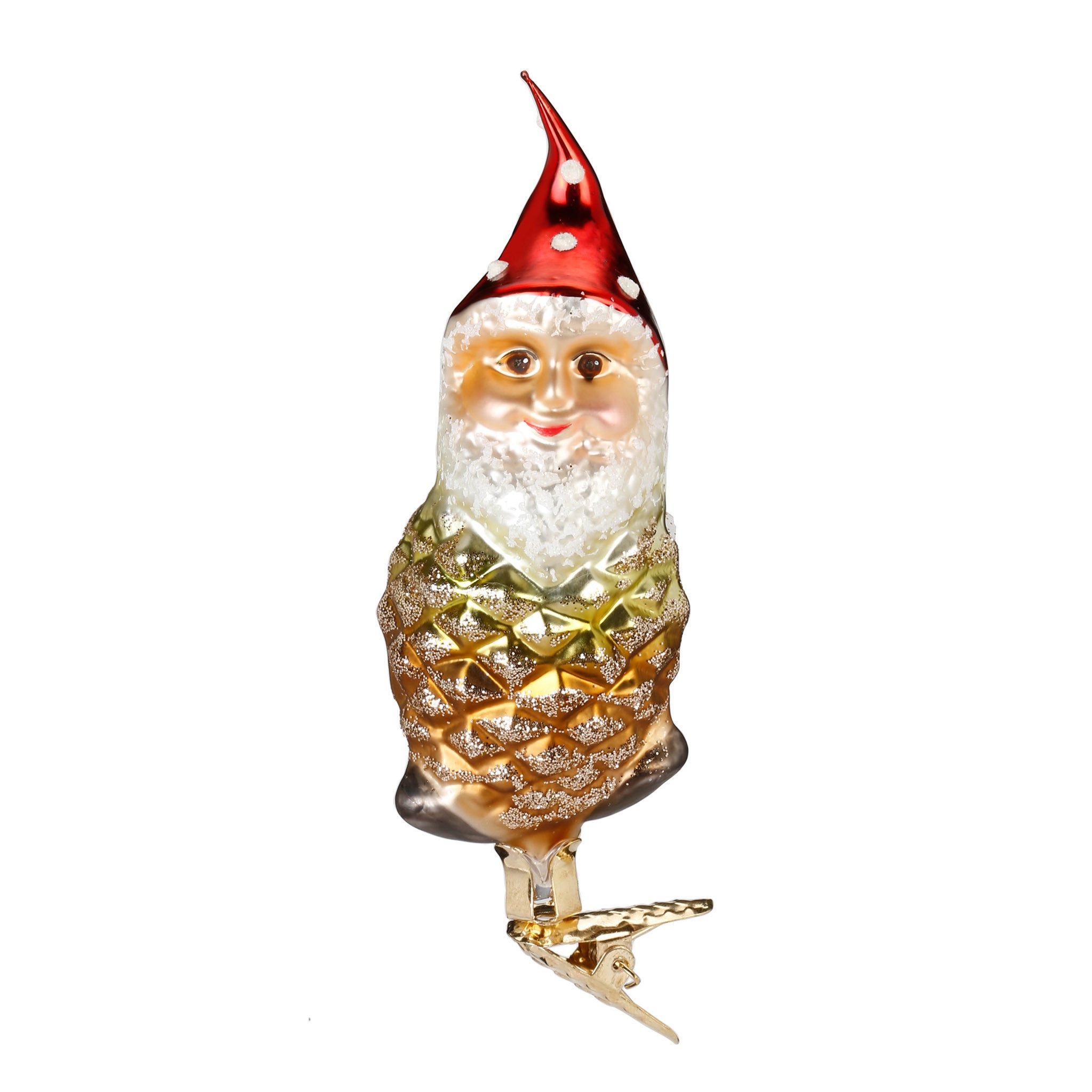 INGE-GLAS® Christbaumschmuck, Christbaumschmuck Glas Waldgnom auf Clip 11cm Rot Gold