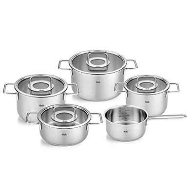 Fissler Topf-Set Fissler Pure Collection, Edelstahl 18/10 (Set, 5-tlg., Kochtopf 16/20/24 + Bratentopf 20cm + Stielkasserolle 16cm oD), Made in Germany