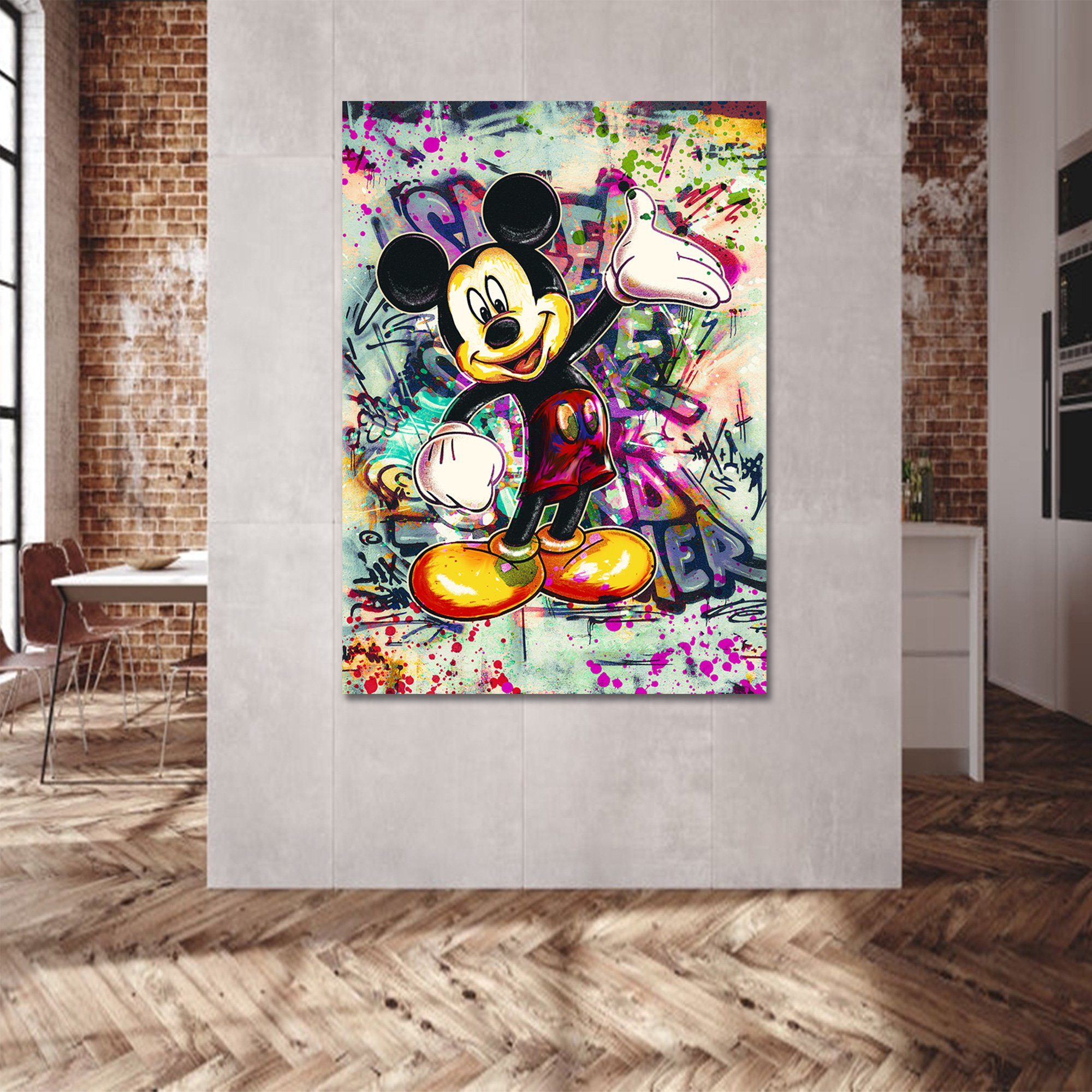 fürs XXL-Wandbild Wandbilder Bilder und als & Größen, gerahmte Micky Büro Poster Graffiti, Wall Premium in Art, Smile 4 Wohnzimmer Leinwand ArtMind - -