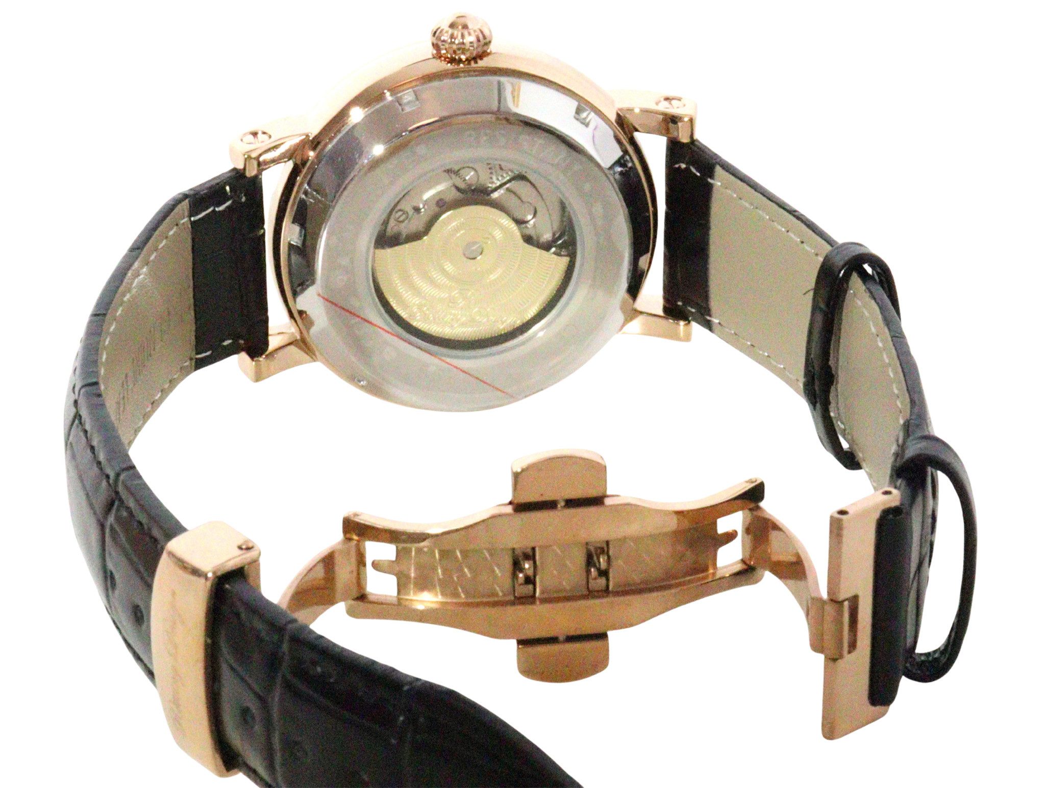 Rötting Design Automatikuhr Herrenuhr Armbanduhr Tag/Nacht Phase schwarzes Ziffernblatt, Tag/Nacht Phasen Anzeige, goldrosefarbenes Gehäuse