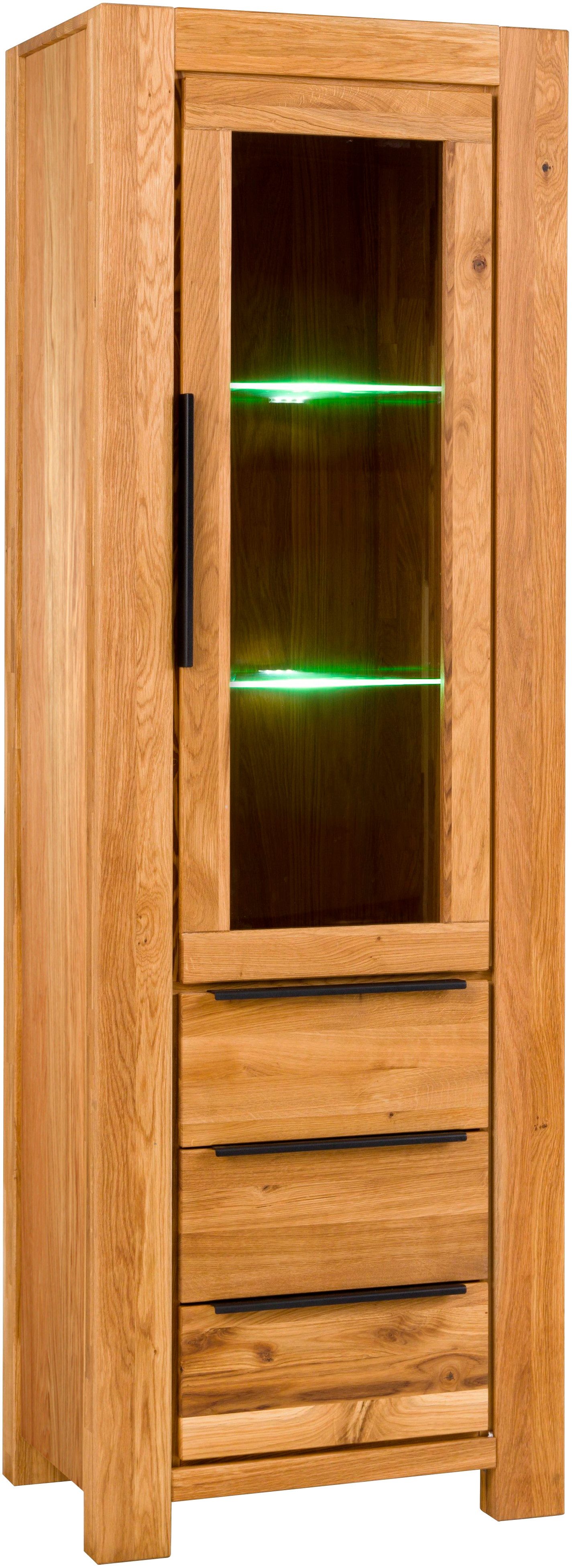 Home affaire Vitrine schwarze Griffe, Eiche teilmassiv, 3 Schubkasten mit Selbsteinzug