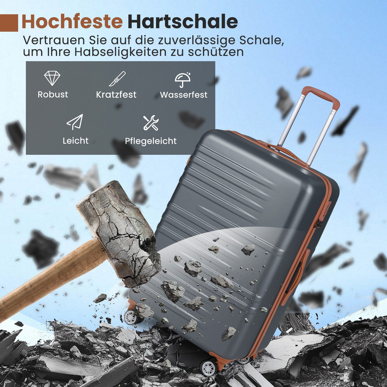 COSTWAY Hartschalen-Trolley, 4 Rollen, 3-teiliges Kofferset mit TSA-Schloss
