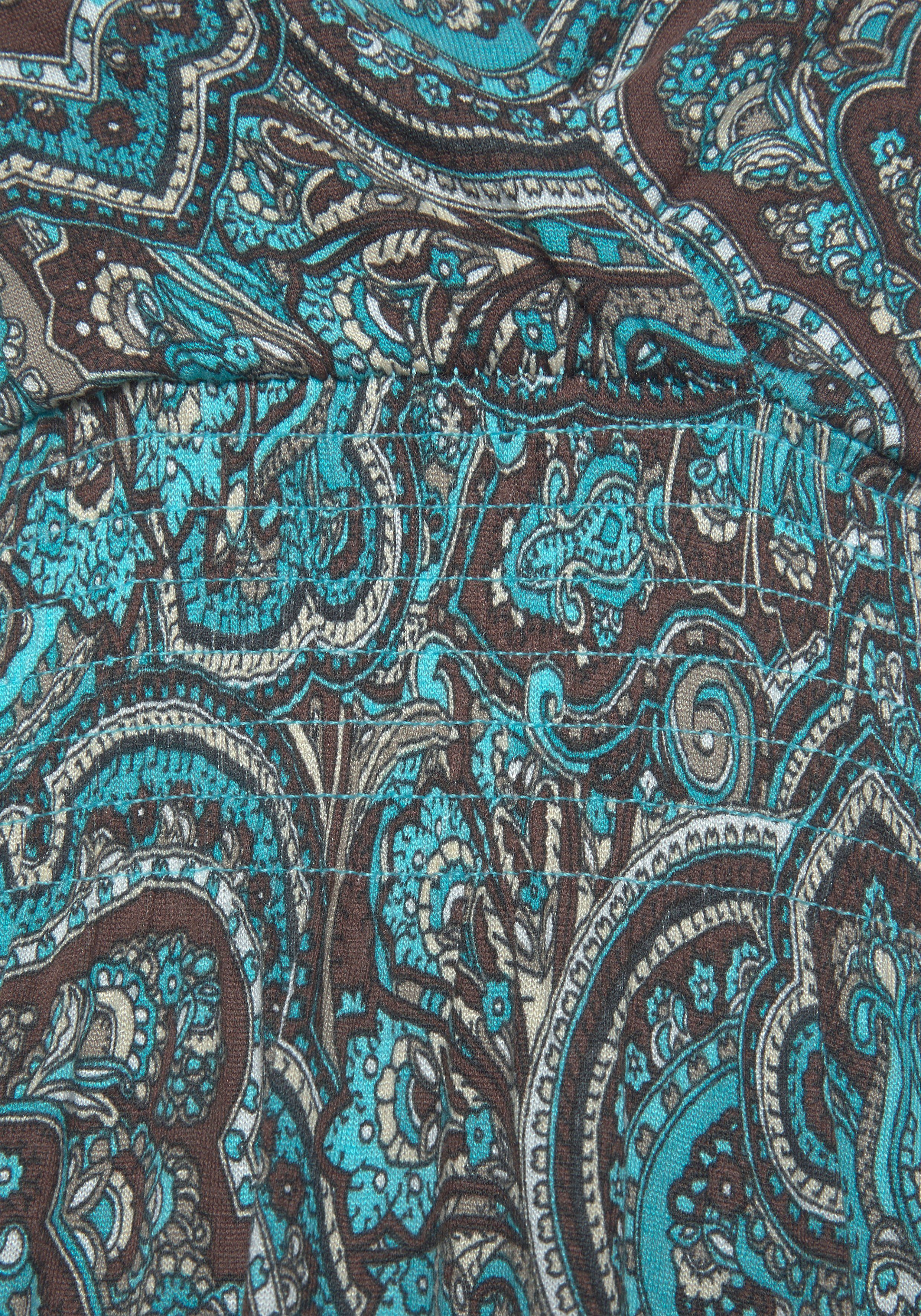 LASCANA Maxikleid mit verstellbarem Ausschnitt und gesmokter Taille, Jerseykleid Sommerkleid, Strandkleid, Viskosekleid, Boho-Kleid mit Paisleymuster – Bild 5 von 5