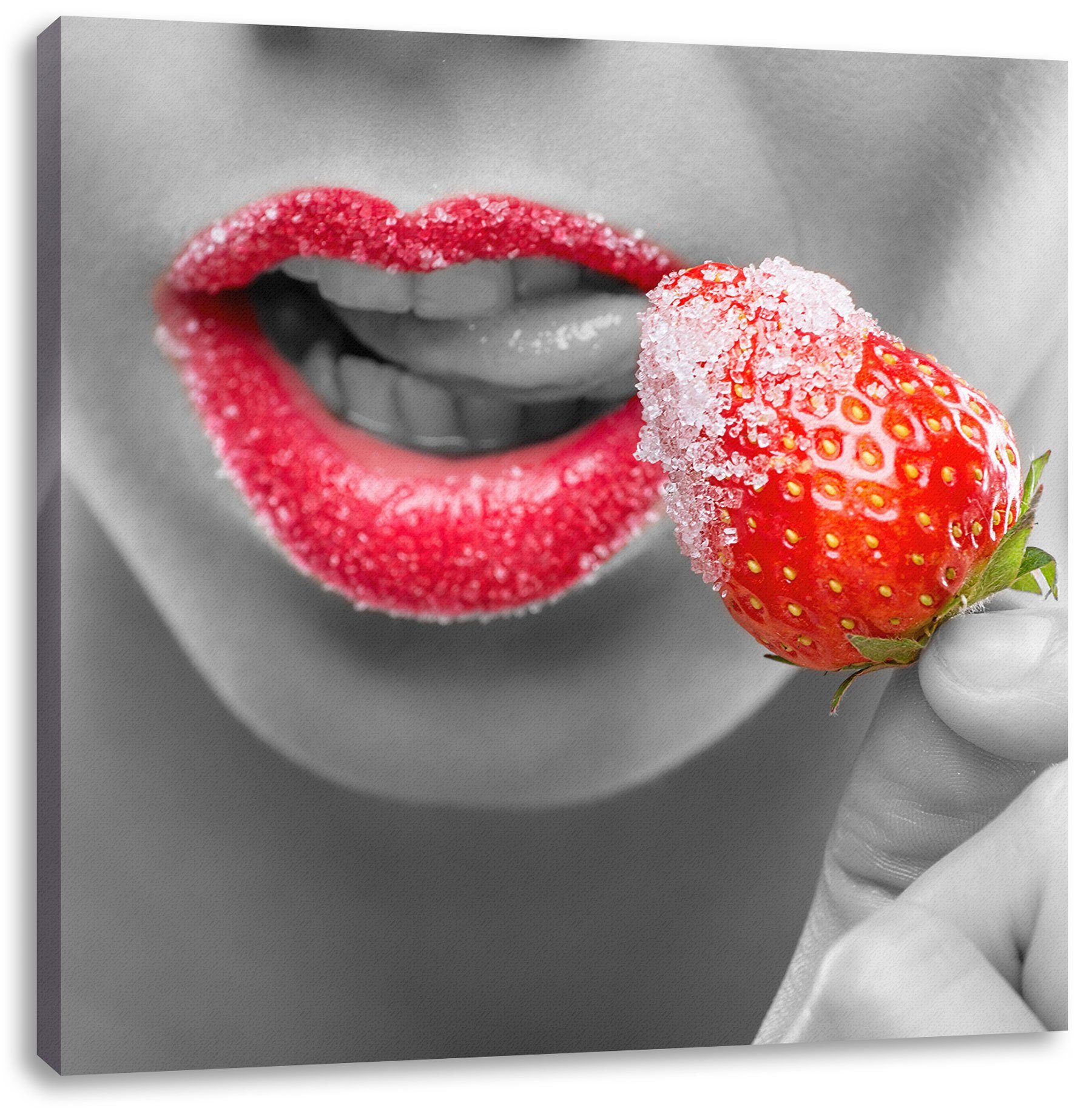 Pixxprint Leinwandbild Erdbeere mit Zucker, Erdbeere mit Zucker (1 St), Leinwandbild fertig bespannt, inkl. Zackenaufhänger