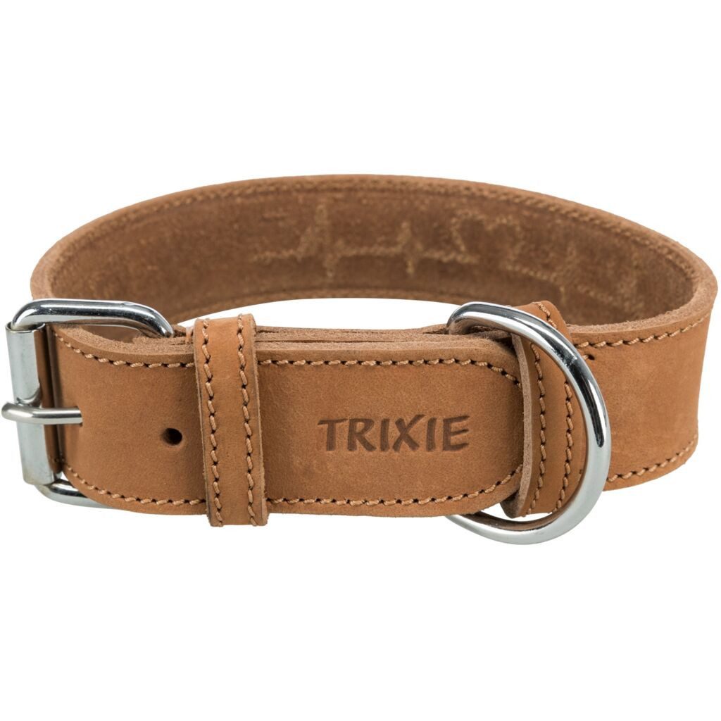 TRIXIE Hunde-Halsband Rustic Fettleder-Halsband Heartbeat - braun - 47–55 cm/40 mm, Leder
