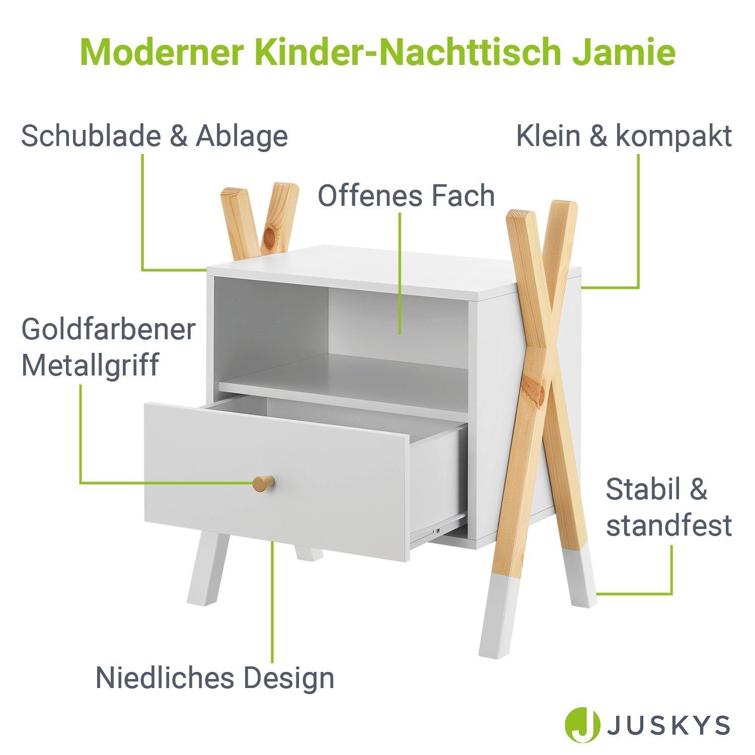 Juskys Nachttisch Jamie, stabil & standfest, moderne Optik, kompakt