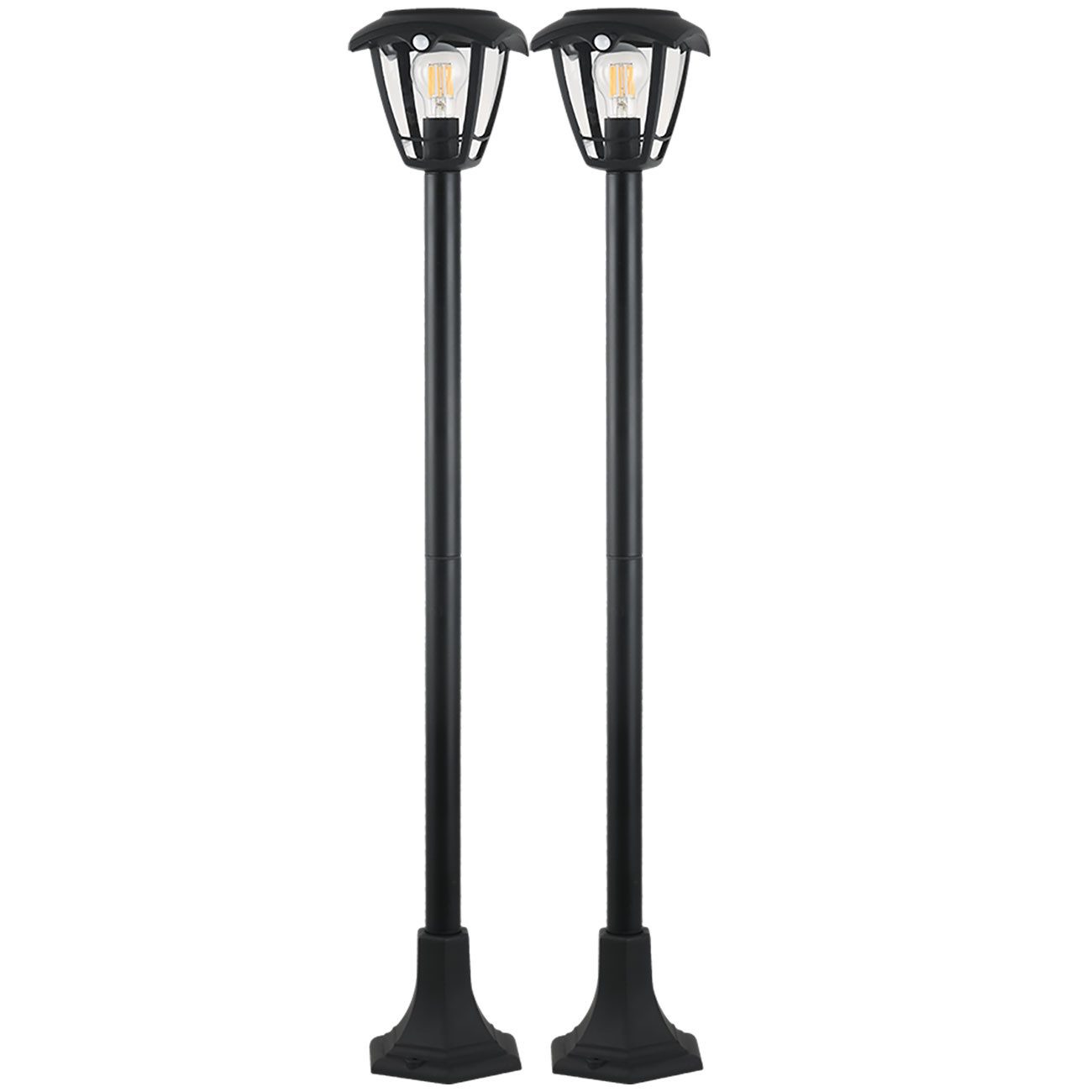 shop'n smile ideoon LED Gartenleuchte Solar LED-Gartenlaterne 111,5cm PIR-Bewegungssensor 90°&6m Außenlampe, E27 Filament-LED, (austauschbar, bis zu 300 Lumen), warmweiß, Ø 16,6 x H 111,5cm/3 Lichtmodi/Li Ion Akku 1800mAh/IP44/kabellos