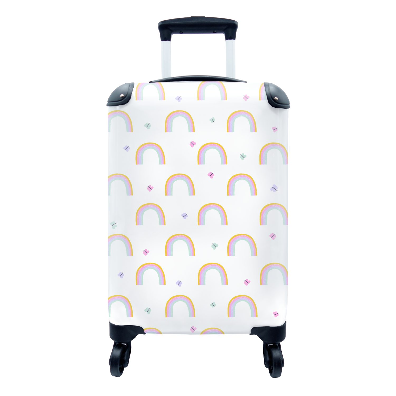 4 Regenbogen Trolley, MuchoWow - Reisetasche Handgepäckkoffer - mit Baby, Reisekoffer Schmetterling für rollen, Handgepäck Rollen, Ferien,
