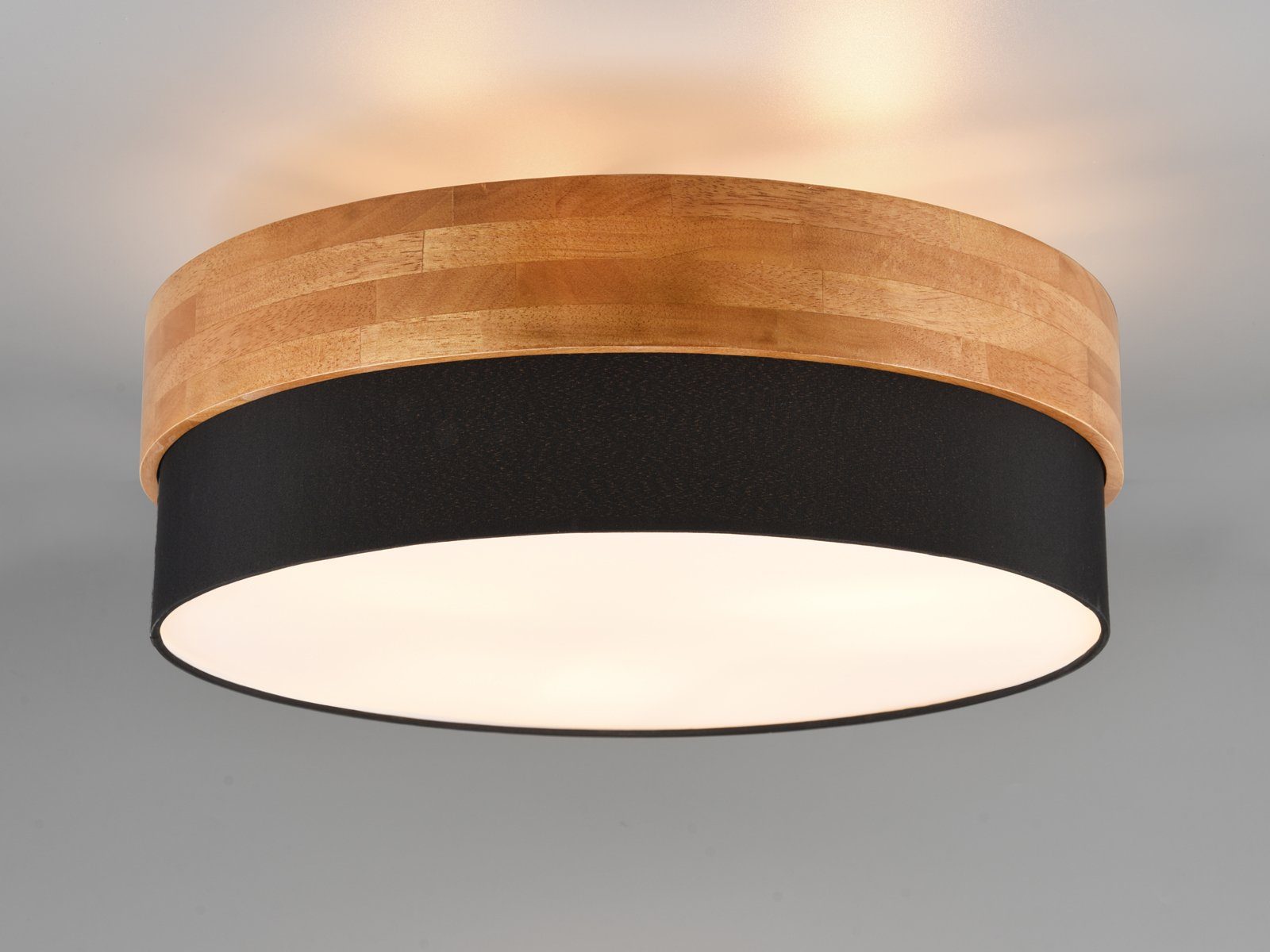 TRIO Leuchten LED Deckenleuchte, Dimmfunktion, LED wechselbar, Warmweiß, große Holz-lampe über Esstisch, Lampenschirme Stoff Treppenhaus, Ø50cm