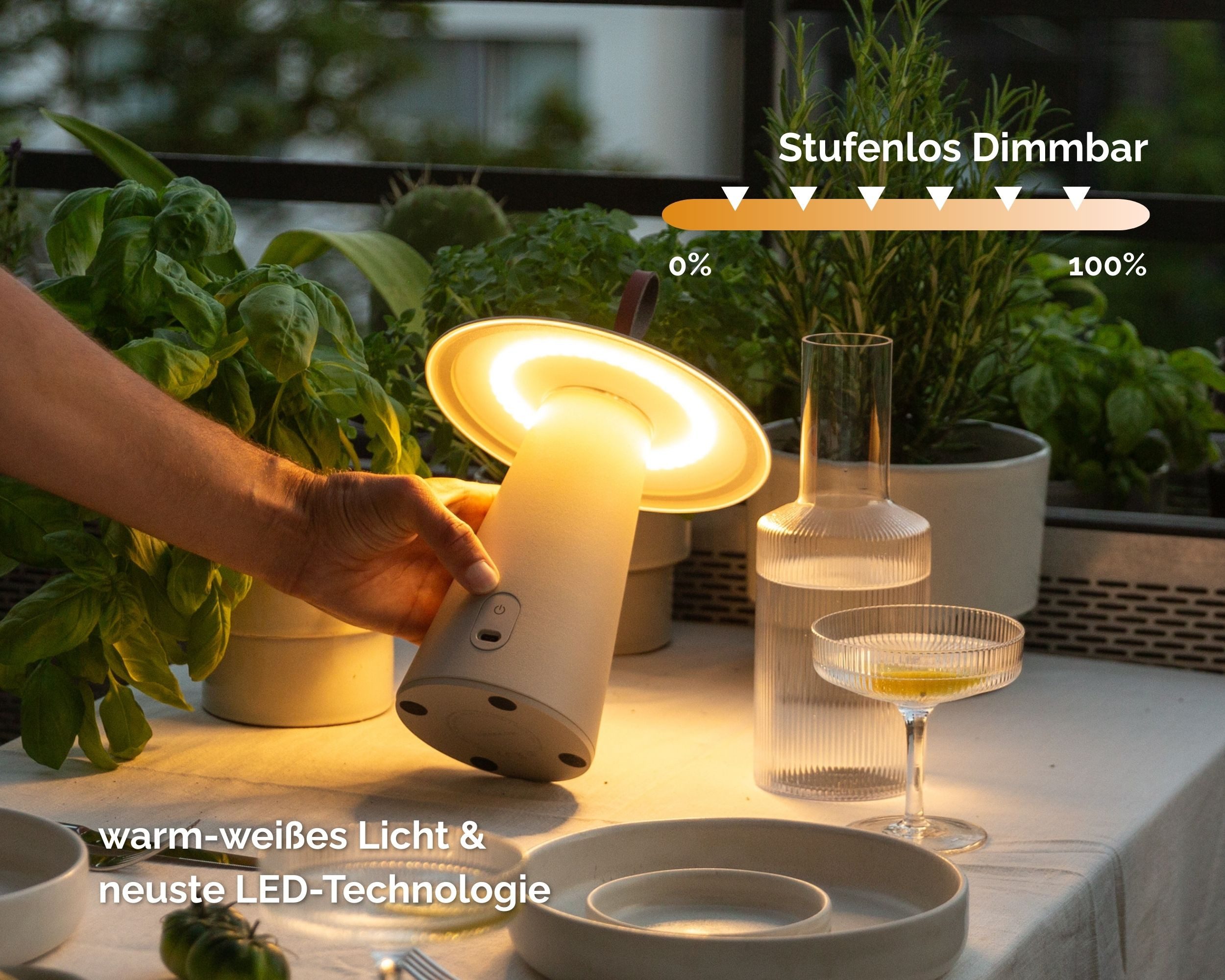 LUUK Studio LED Tischleuchte Lyvo, LED fest integriert, Tageslichtweiß, warmweiß, LED Tischlampe, kabellos, stufenlos dimmbar, IP 54