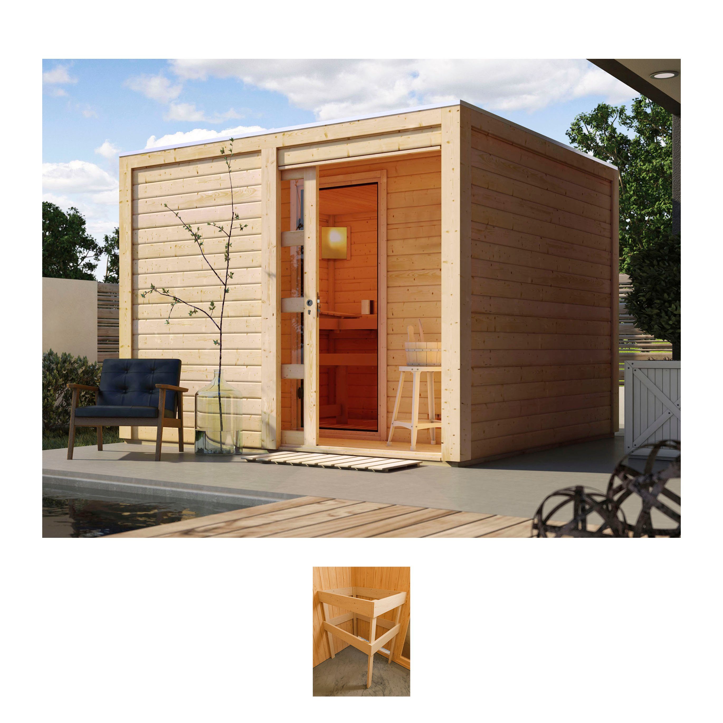 KONIFERA Саунаhaus Ruben, BxTxH: 276 x 276 x 210 cm, 38 mm, naturbelassen, ohne Ofen