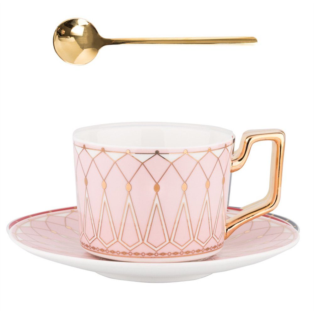 & und Löffel, Tasse Teetasse (1-tlg), Untertassen Rosa Keramik-Kaffeebecher, Untertasse Dekorative Set mit Ceramic Kaffeeservice Teetasse Europäischer Set