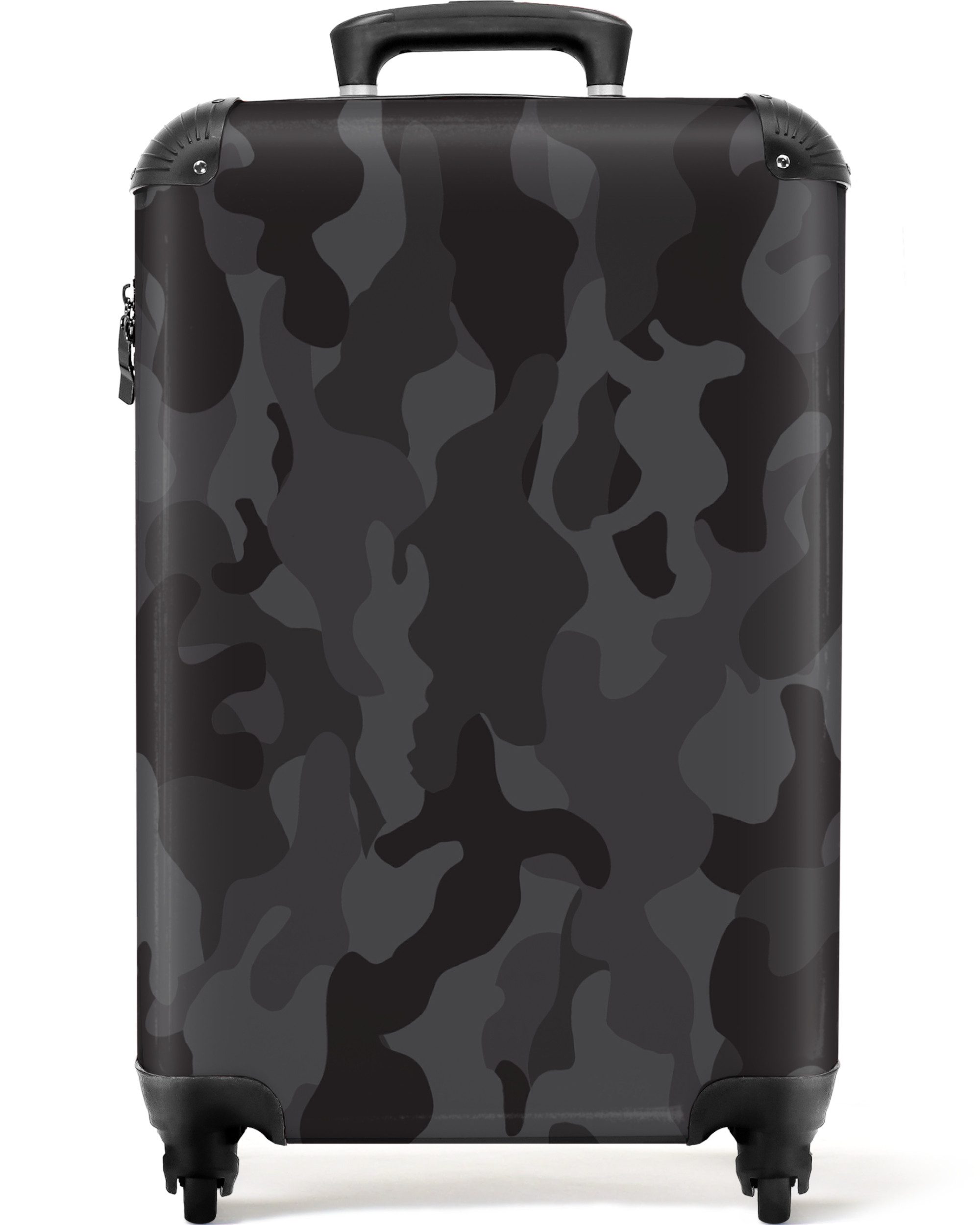 NoBoringSuitcases.com© Hartschalen-Trolley Camouflage - Grau - Tarnmuster - Schwarz - Design 55x35x20cm, 4 Rollen, Reisetasche mit Rollen, Koffer Handgepäck Flugzeug