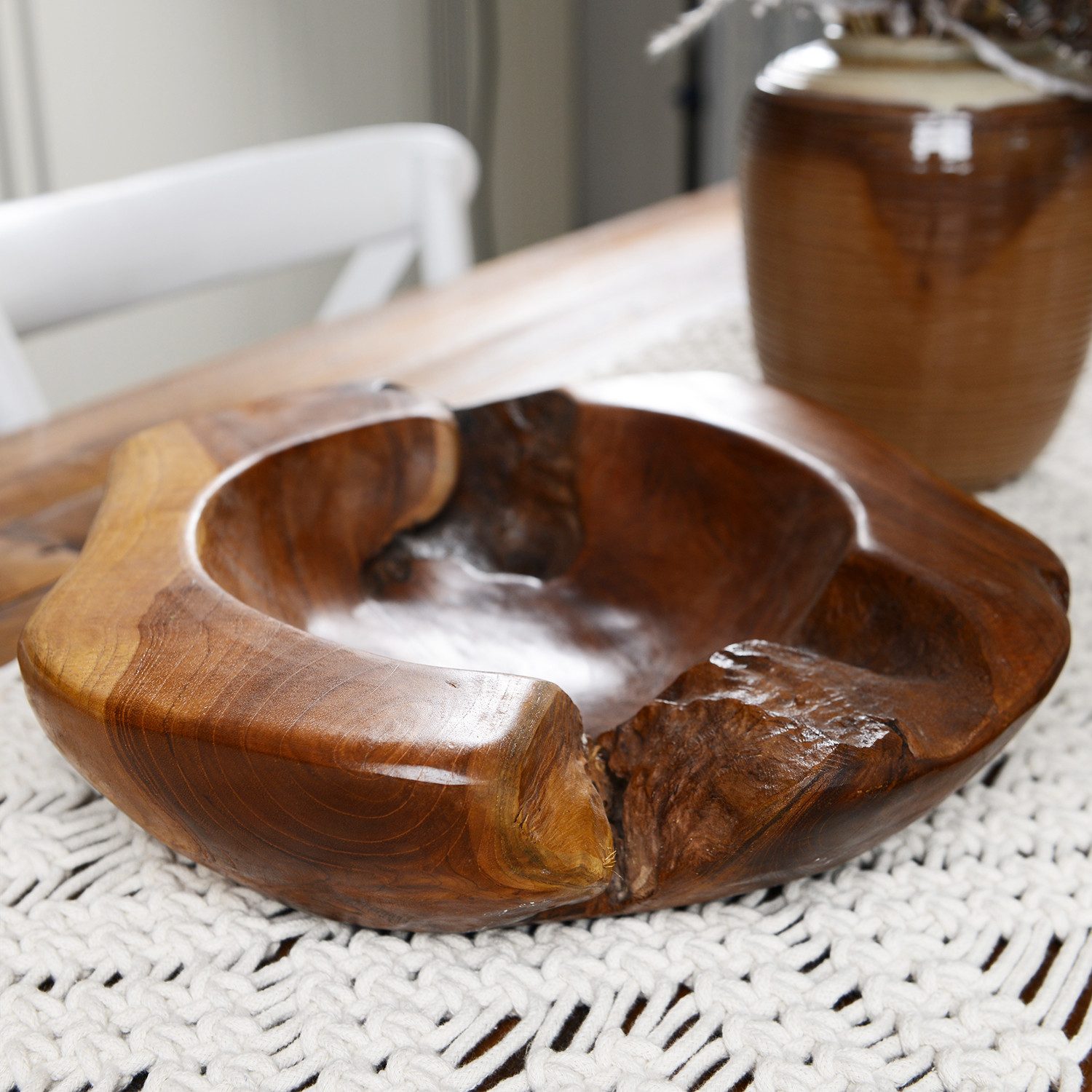 wohnfreuden Dekoschüssel Holzschale Deko Teak 30-35 cm lasiert, 1042