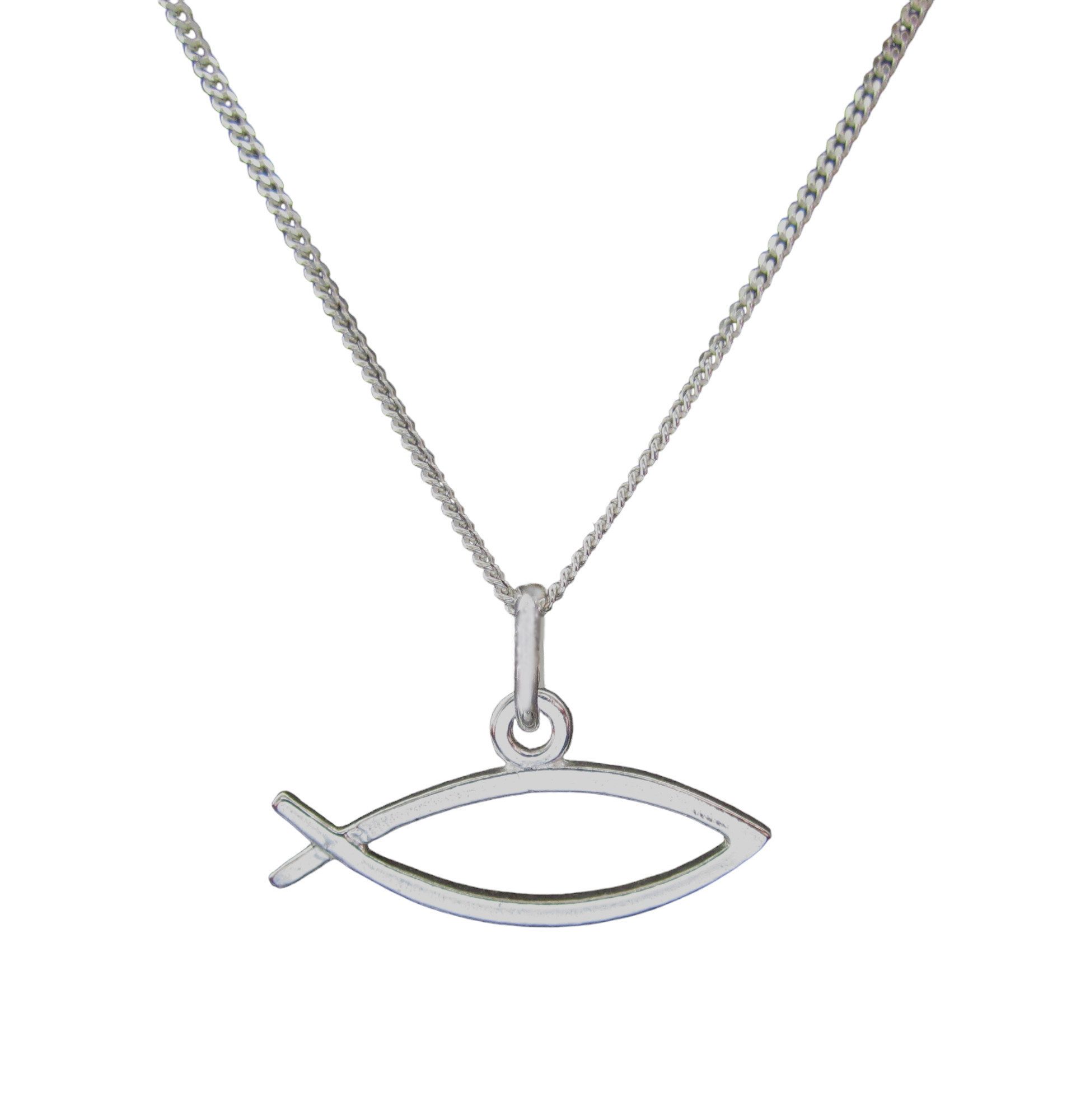NICEANDnoble Kette mit Anhänger 925er Silber Kettenanhänger Fisch Ichtys an Panzerkette