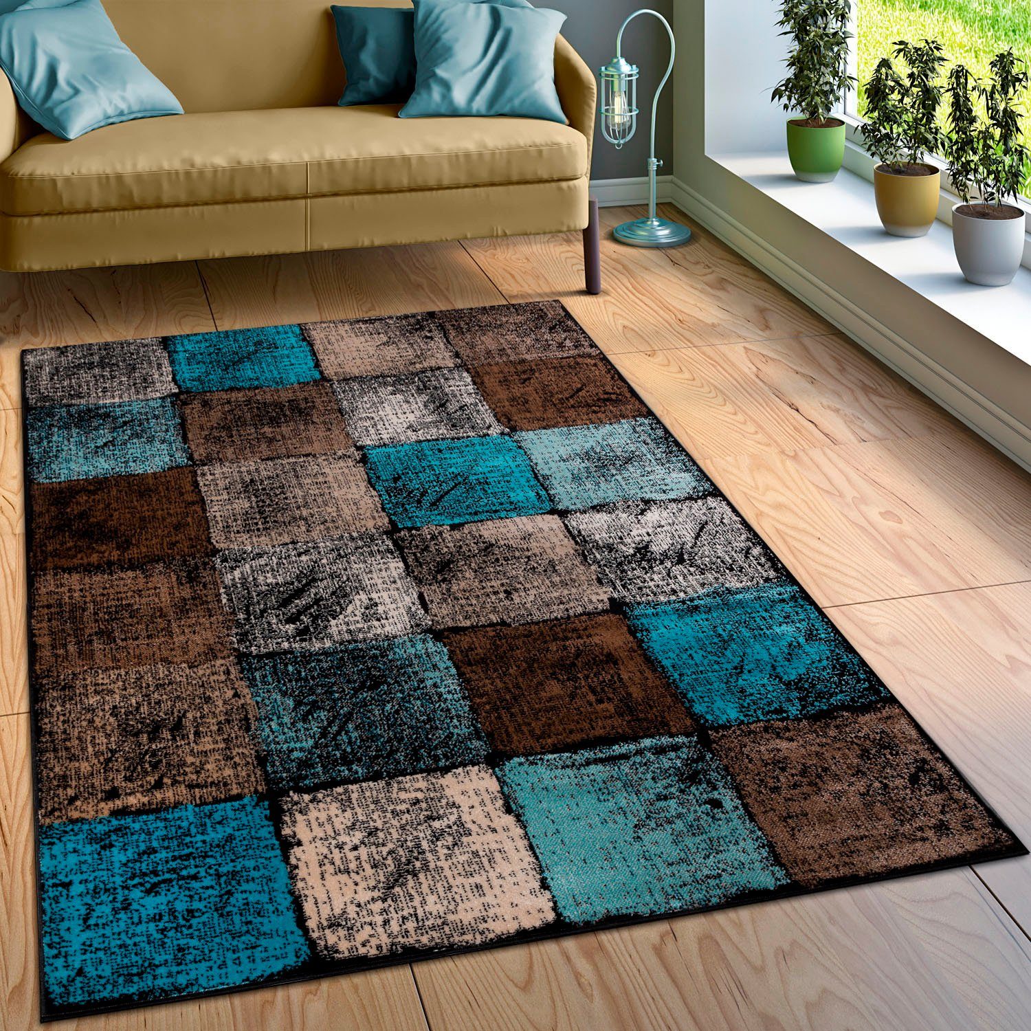 Paco Home Teppich Metro 155, rechteckig, Höhe: 12 mm, Kurzflor, modernes Karo-Muster, ideal im Wohnzimmer & Schlafzimmer