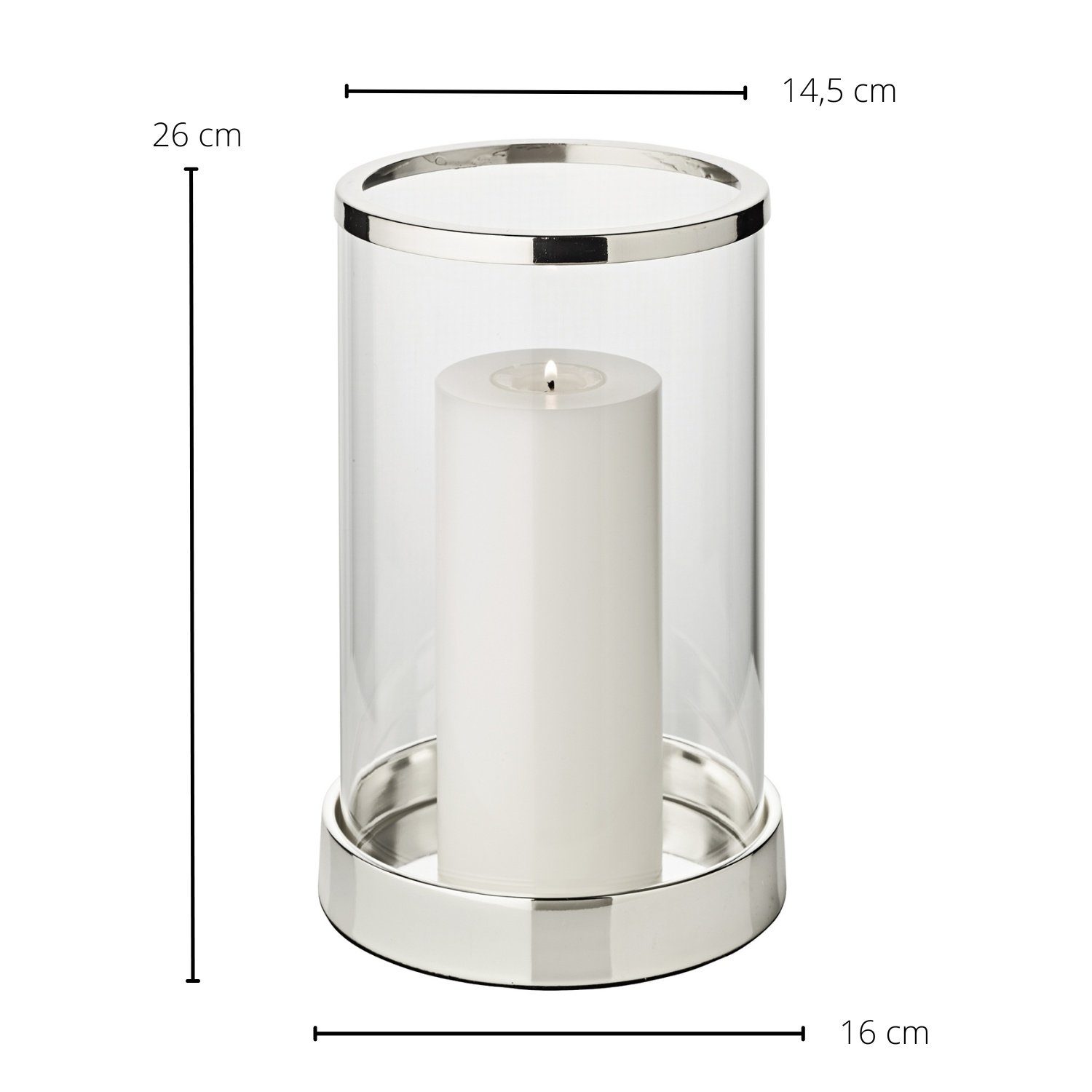 versilbert für 26 und cm, Sanremo, Glas, cm aus Laterne Windlicht Kerzenleuchter 16 Ø Höhe Stumpenkerzen, anlaufgeschützt, EDZARD Kerzenhalter